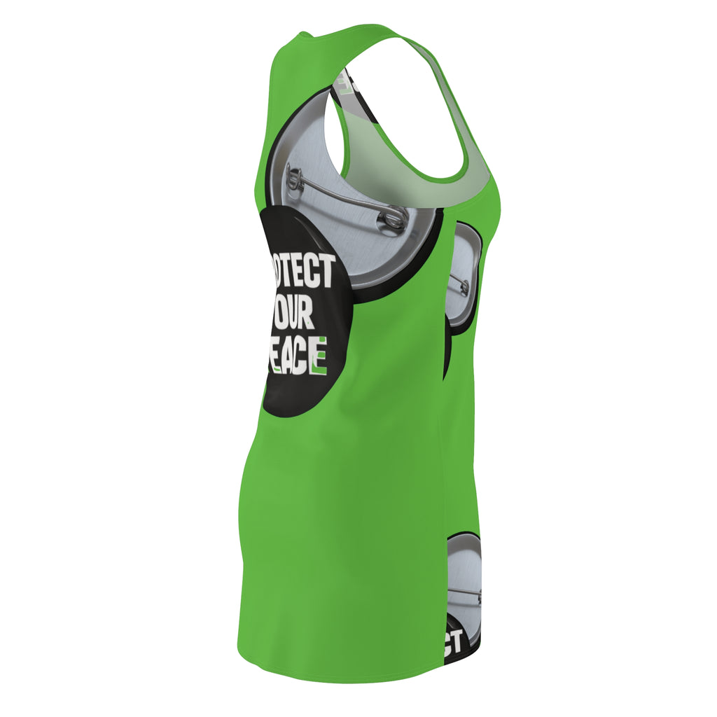 Protect Your Peace Racerback Dress — Bold Green AOP Peace Button Design