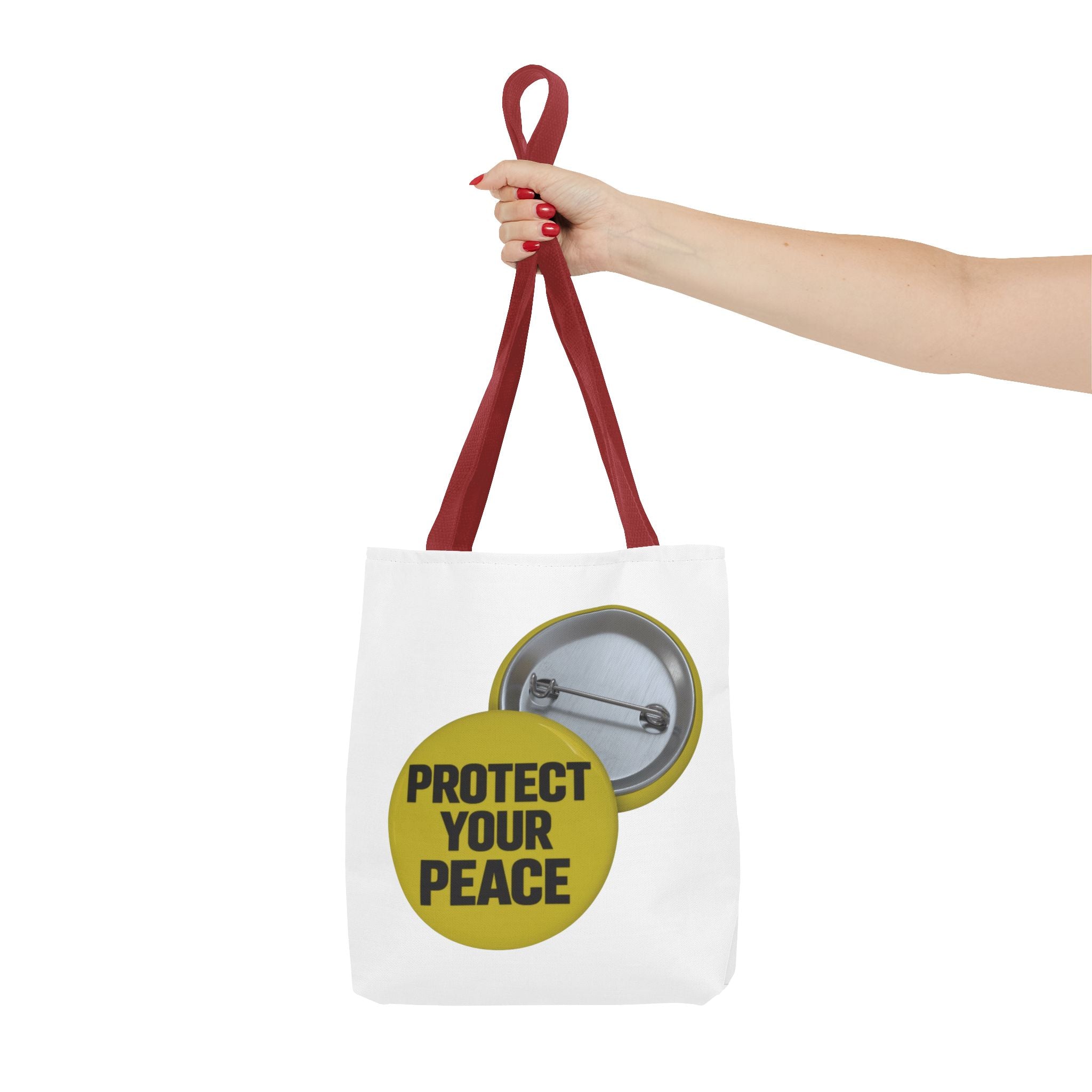 Protect Your Peace Tote Bag — Inspirational Yellow Button Graphic Tote