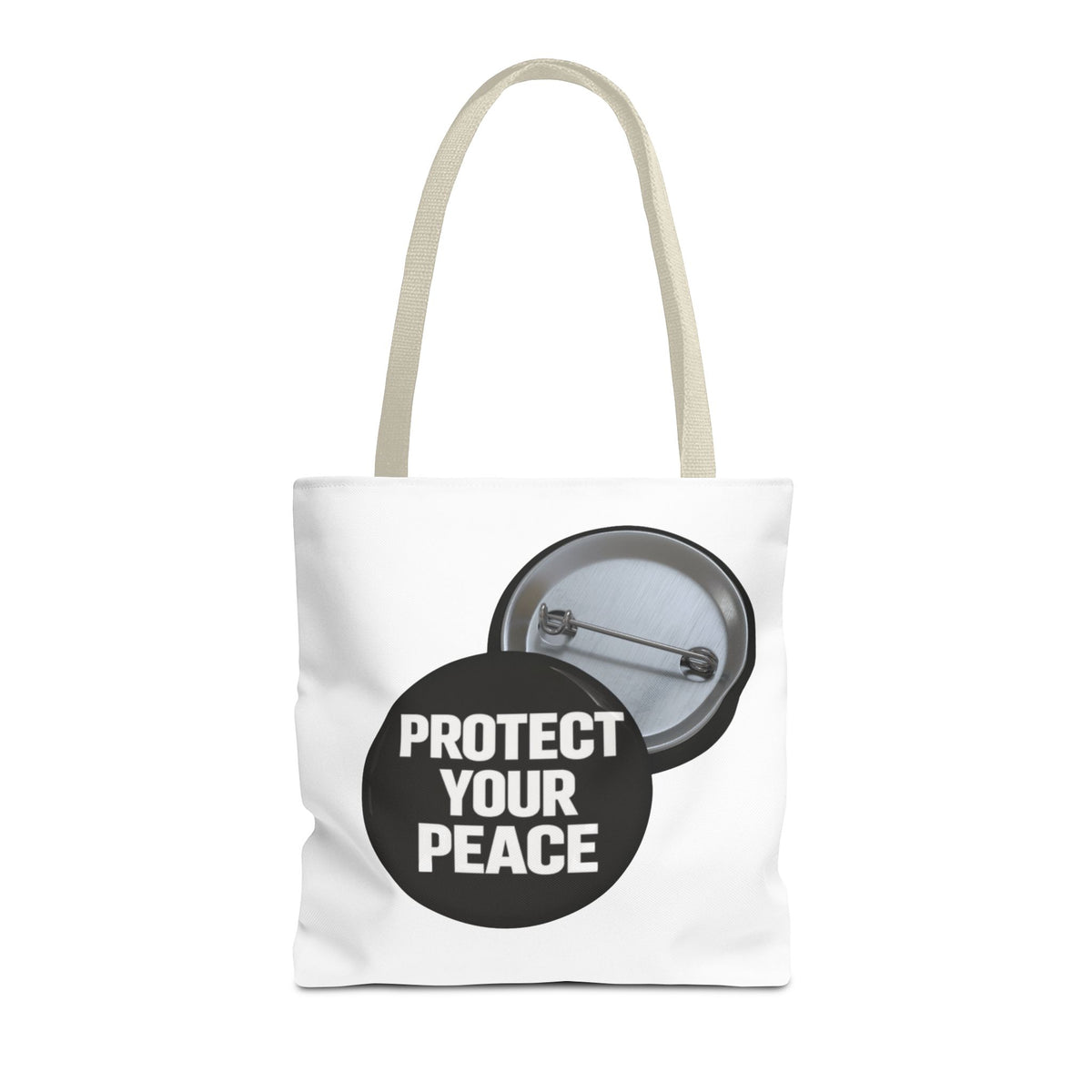 Tote — "Protect Your Peace" Button Design Cotton Tote Bag