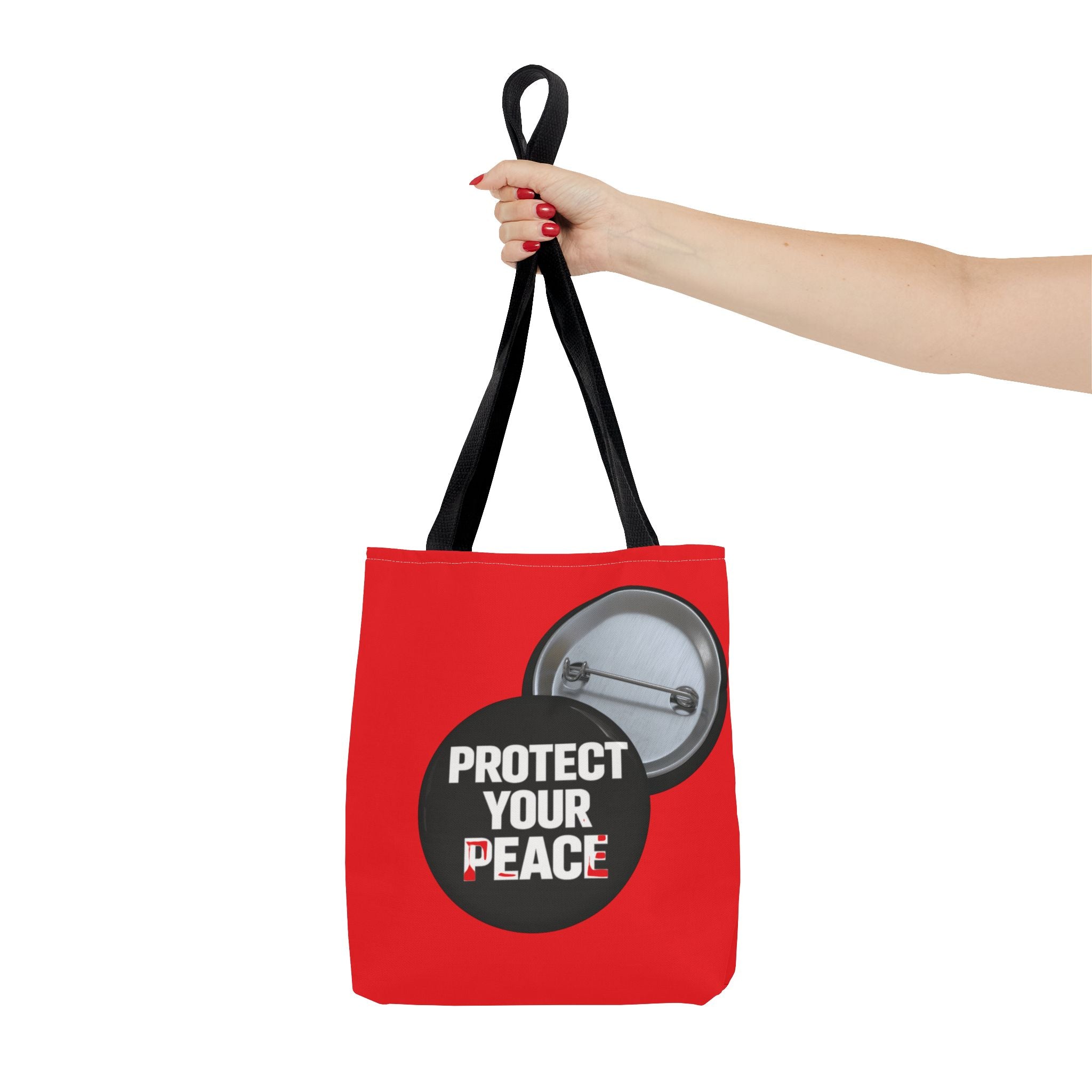 Tote Bag — "Protect Your Peace" Button Design All-Over Print Tote
