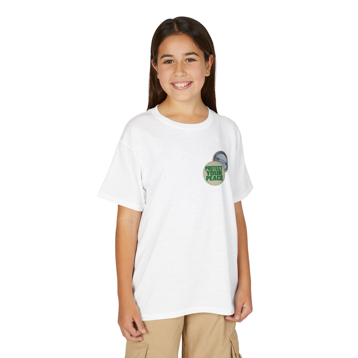 Youth T-Shirt — "Protect Your Peace" Button Graphic