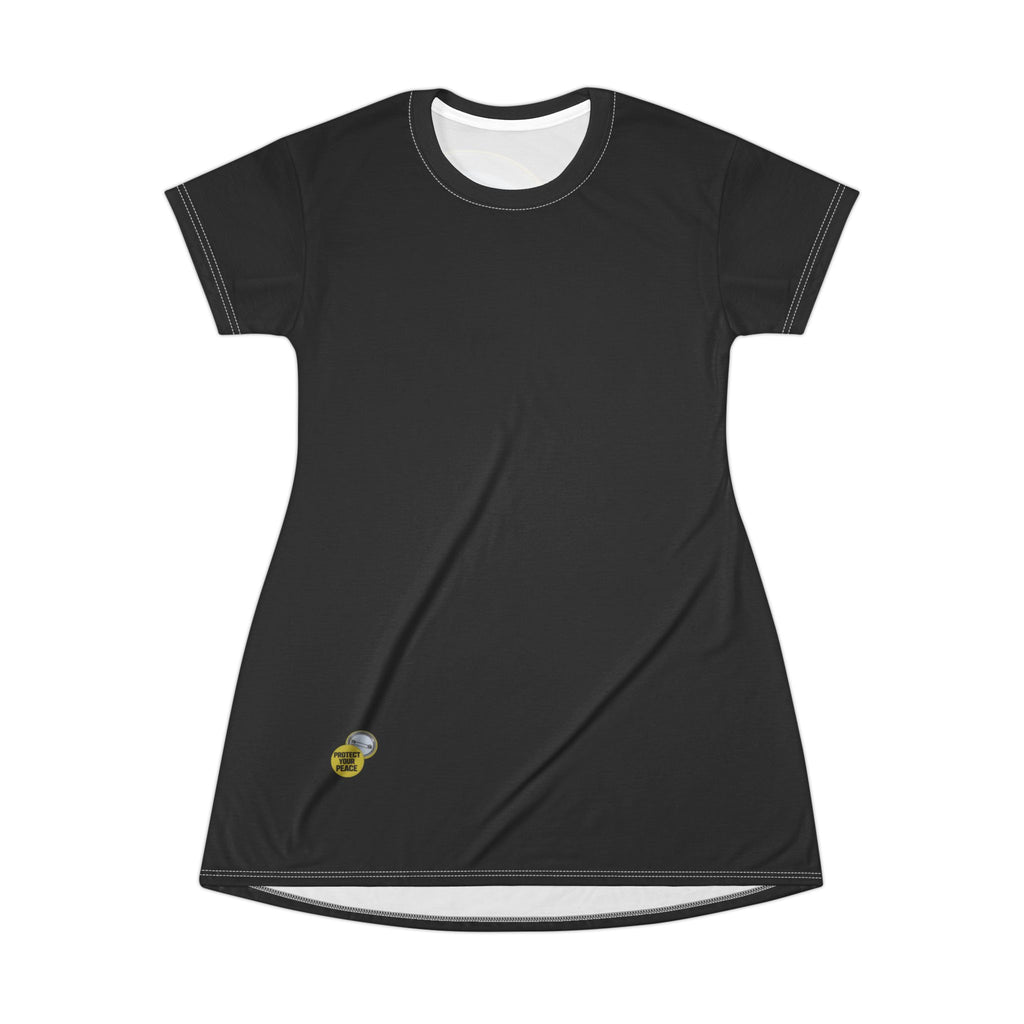 T-Shirt Dress — "Protect Your Peace" Button Graphic Dress