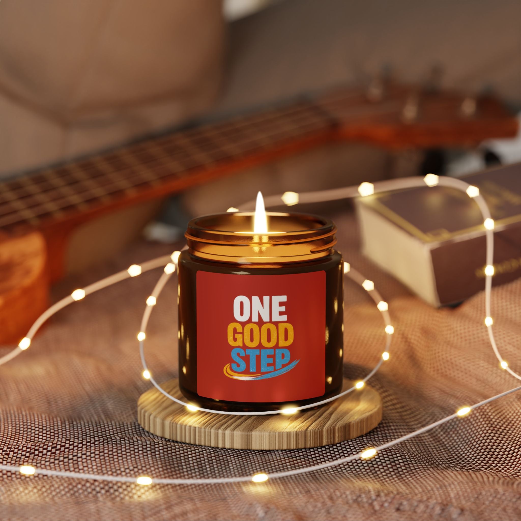 One Good Step Scented Soy Candle — Amber Jar Aromatherapy Candle (Motivational Gift)