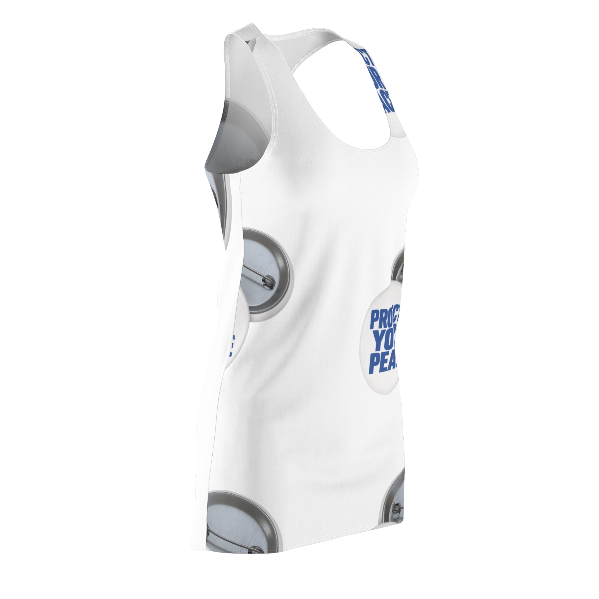 Protect Your Peace Racerback Dress — Button Pin Pattern All-Over Print