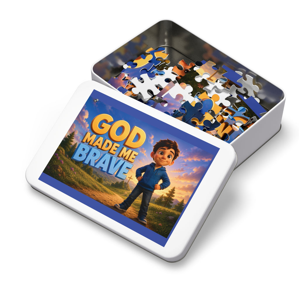 God Made Me Brave Kids Puzzle — 252-Piece Faith-Based Jigsaw with Tin