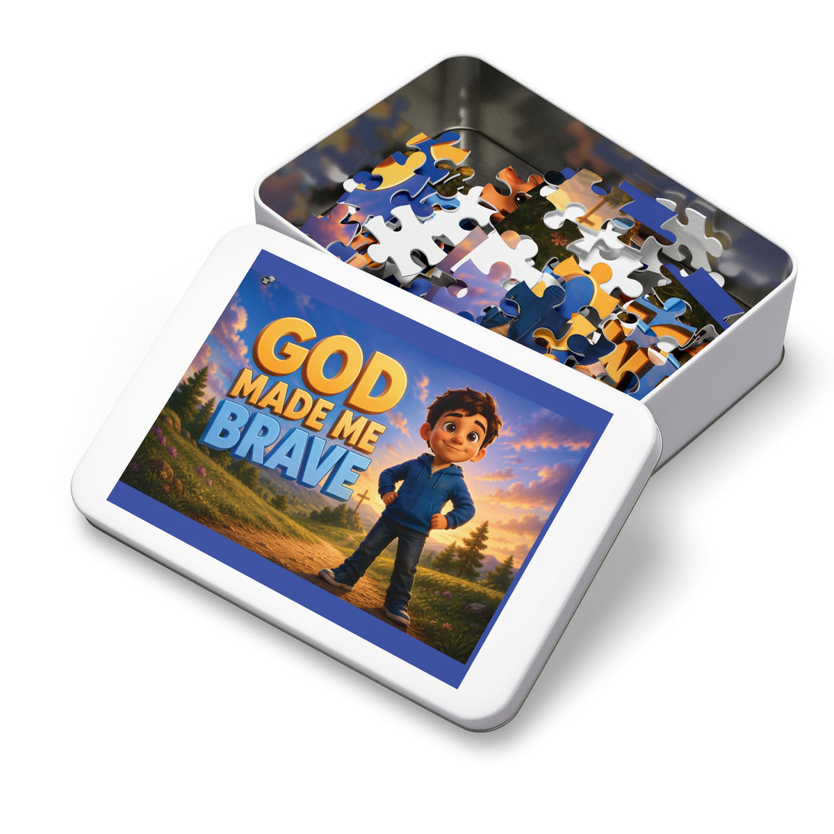 God Made Me Brave Kids Puzzle — 252-Piece Faith-Based Jigsaw with Tin