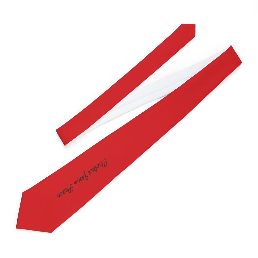 Red Necktie with Script "Protect your peace"— Men's Formal Tie for Weddings & Gifts