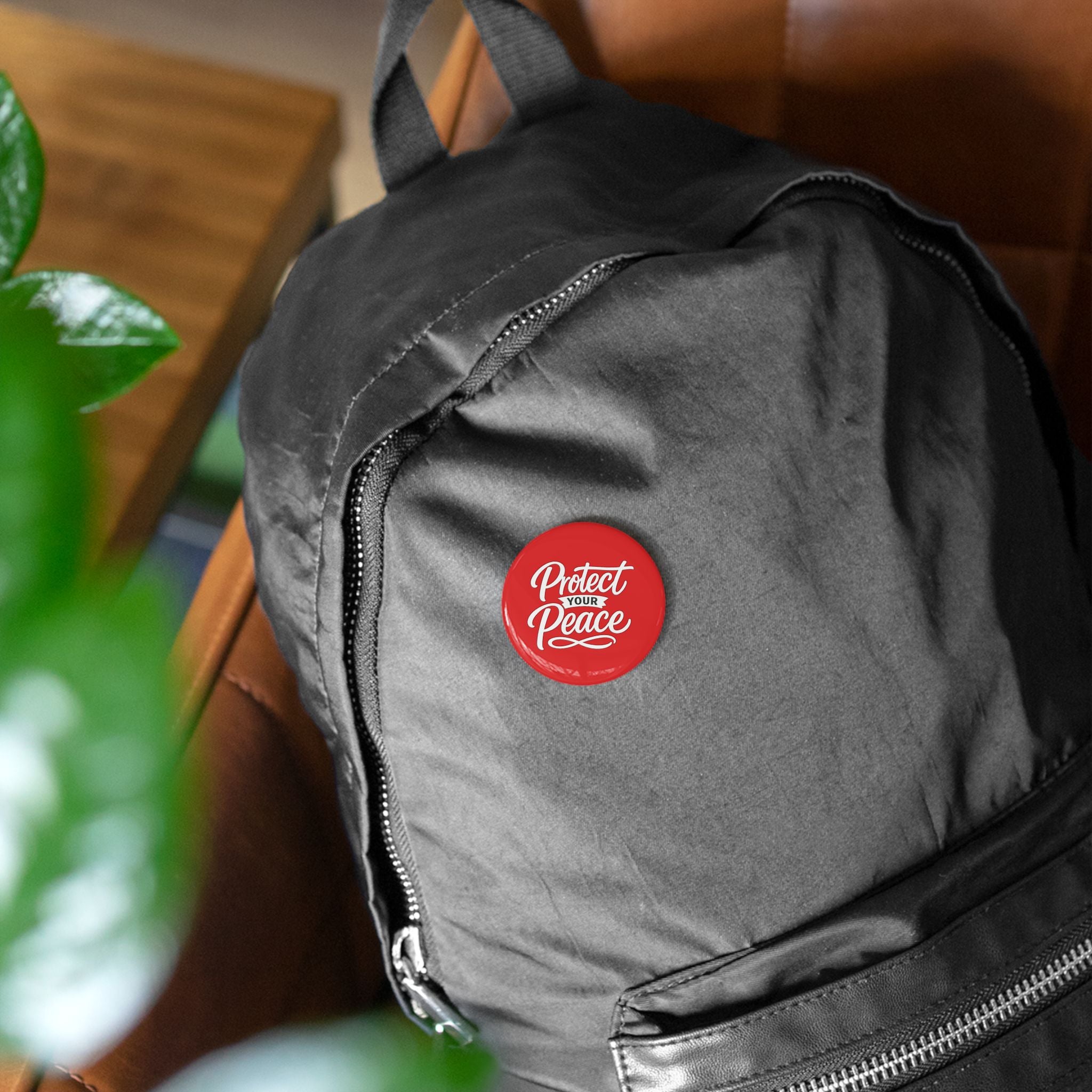 Protect Your Peace Round Pin – Red Motivational Button