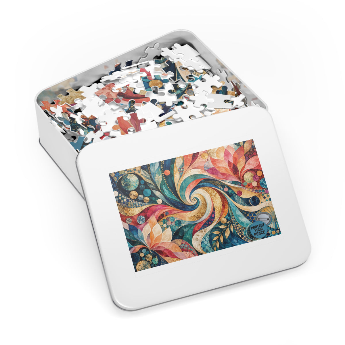 Colorful Swirl Art 500-Piece Jigsaw Puzzle with Tin — Abstract Floral Mandala Design