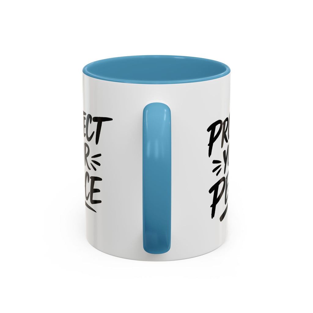 Protect Your Peace Accent Coffee Mug — Inspirational Black & White Ceramic