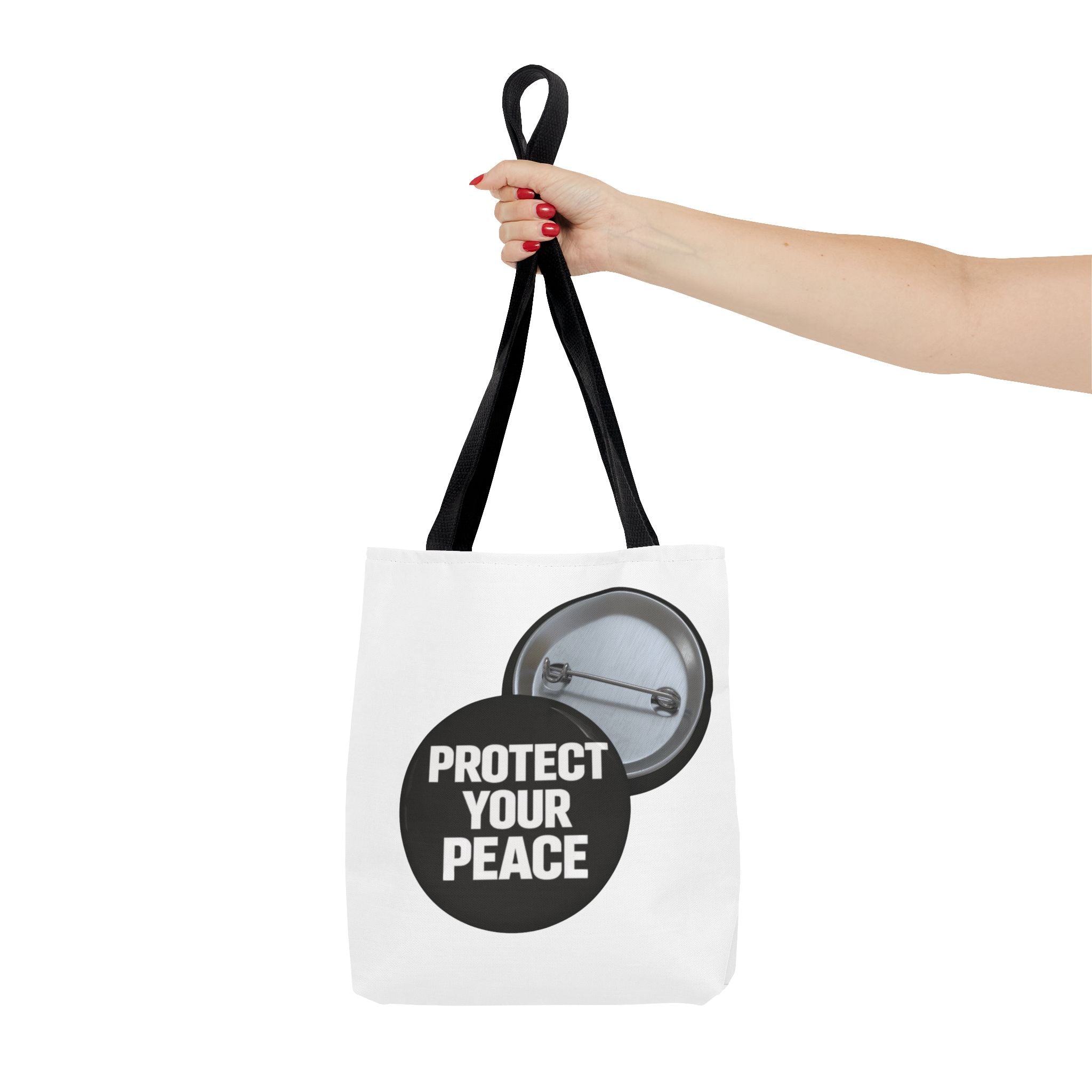 Tote — "Protect Your Peace" Button Design Cotton Tote Bag