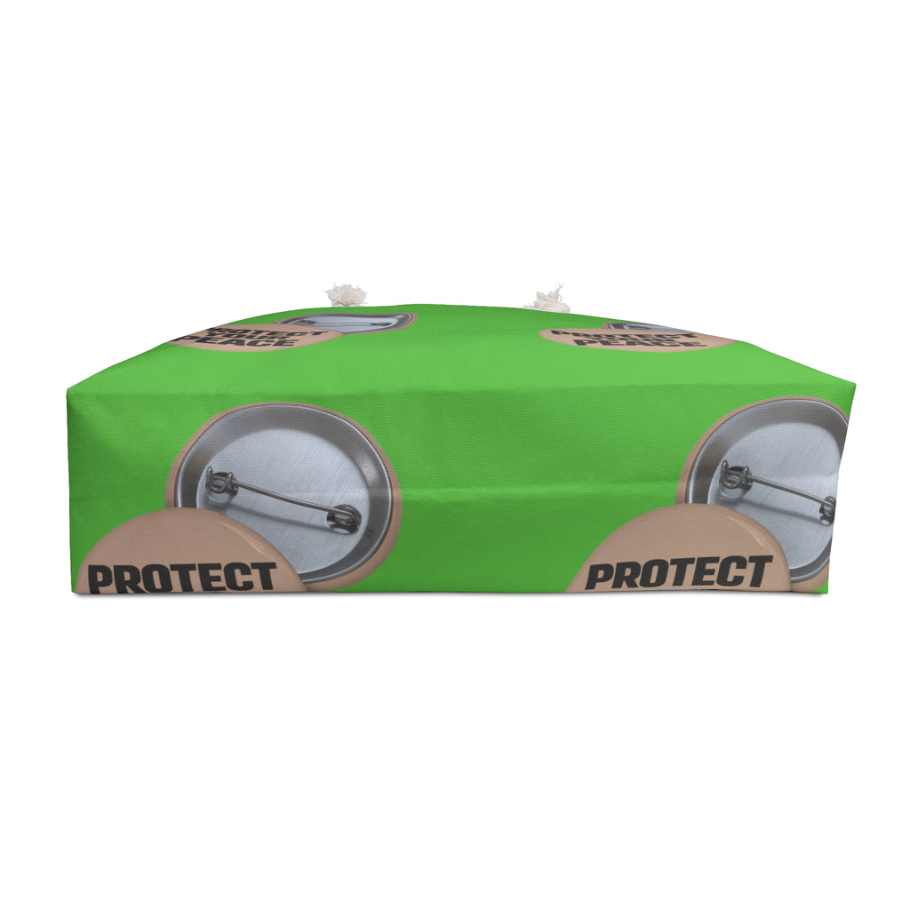 Protect Your Peace Weekender Bag — Green Travel Tote with Motivational Badge Design