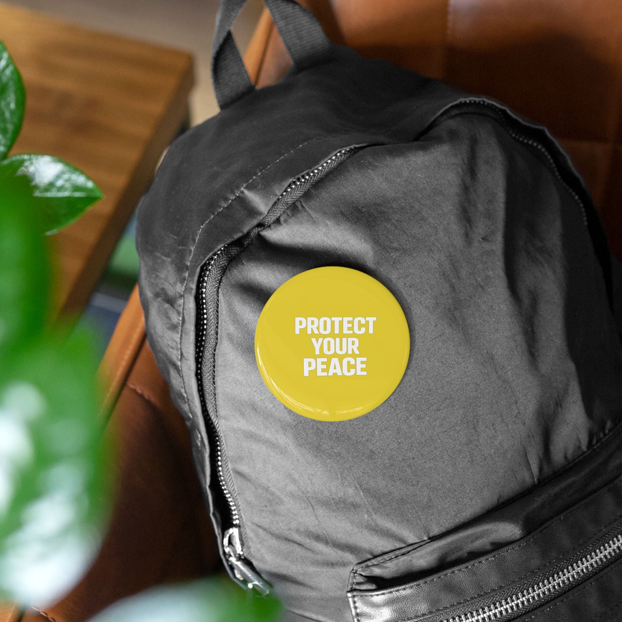 Protect Your Peace Round Pin – Yellow Positive Message Button Badge