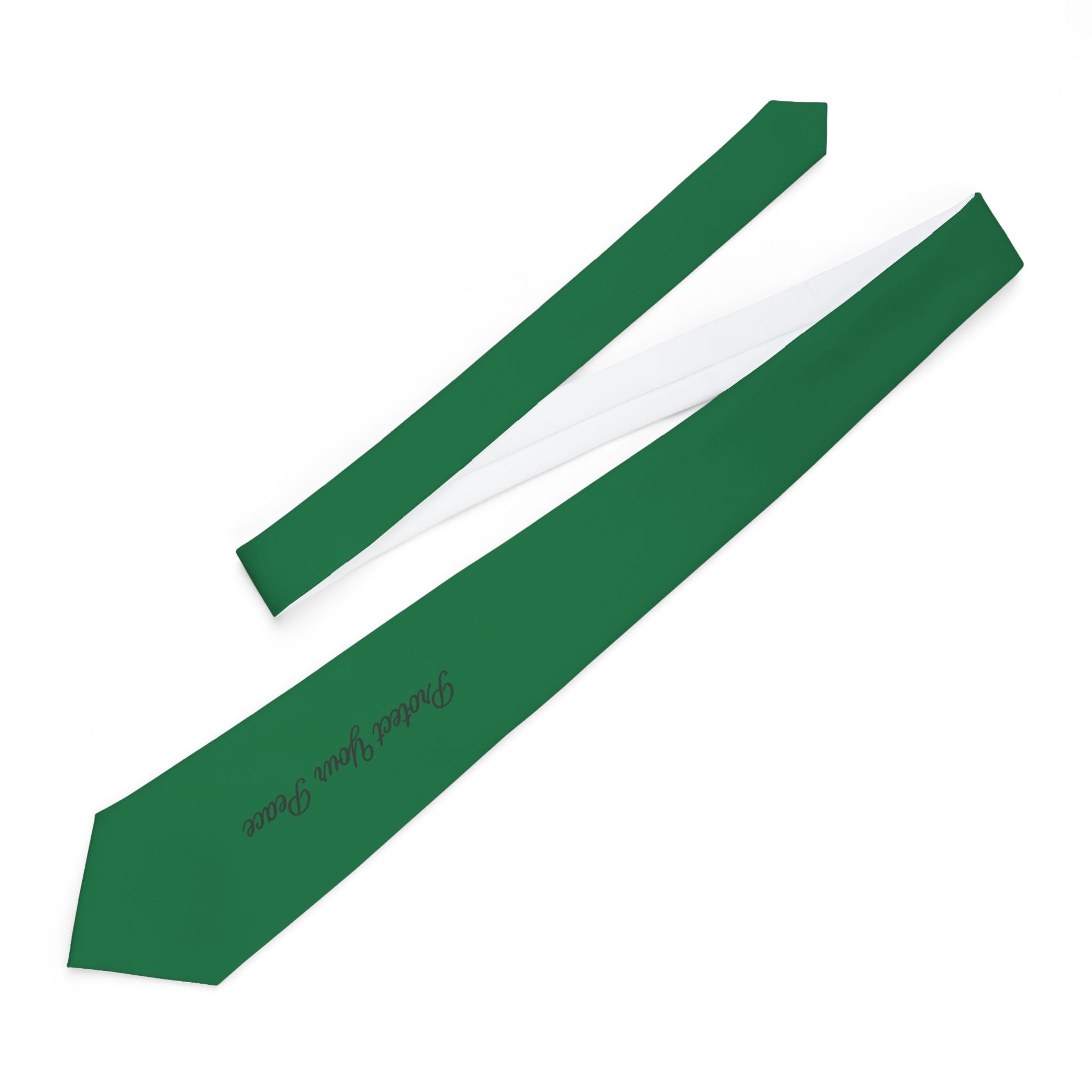 Green Slim Necktie with "Protect your peace "Script Accent — Classic Formal Tie for Weddings, Work & St. Patrick’s Day
