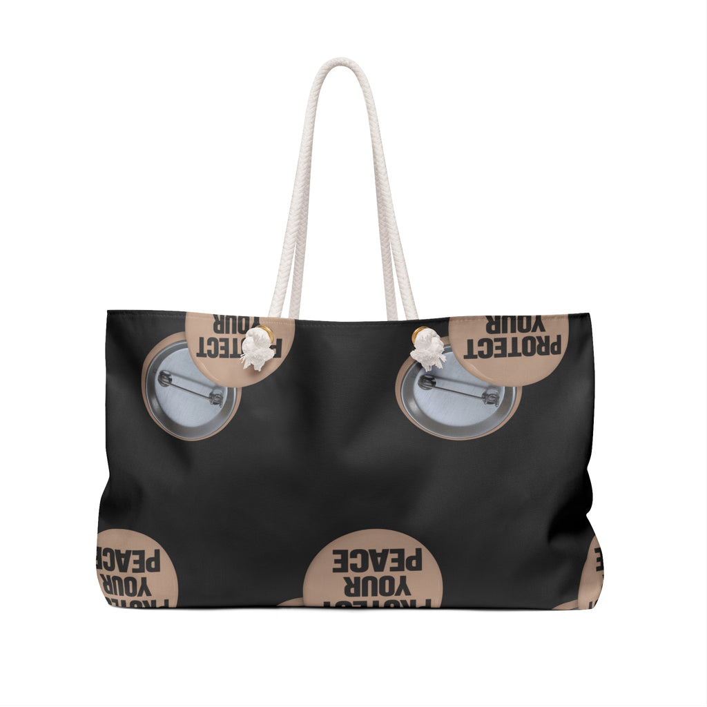 Protect Your Peace Weekender Bag – Black Travel Tote with Motivational Badge Design