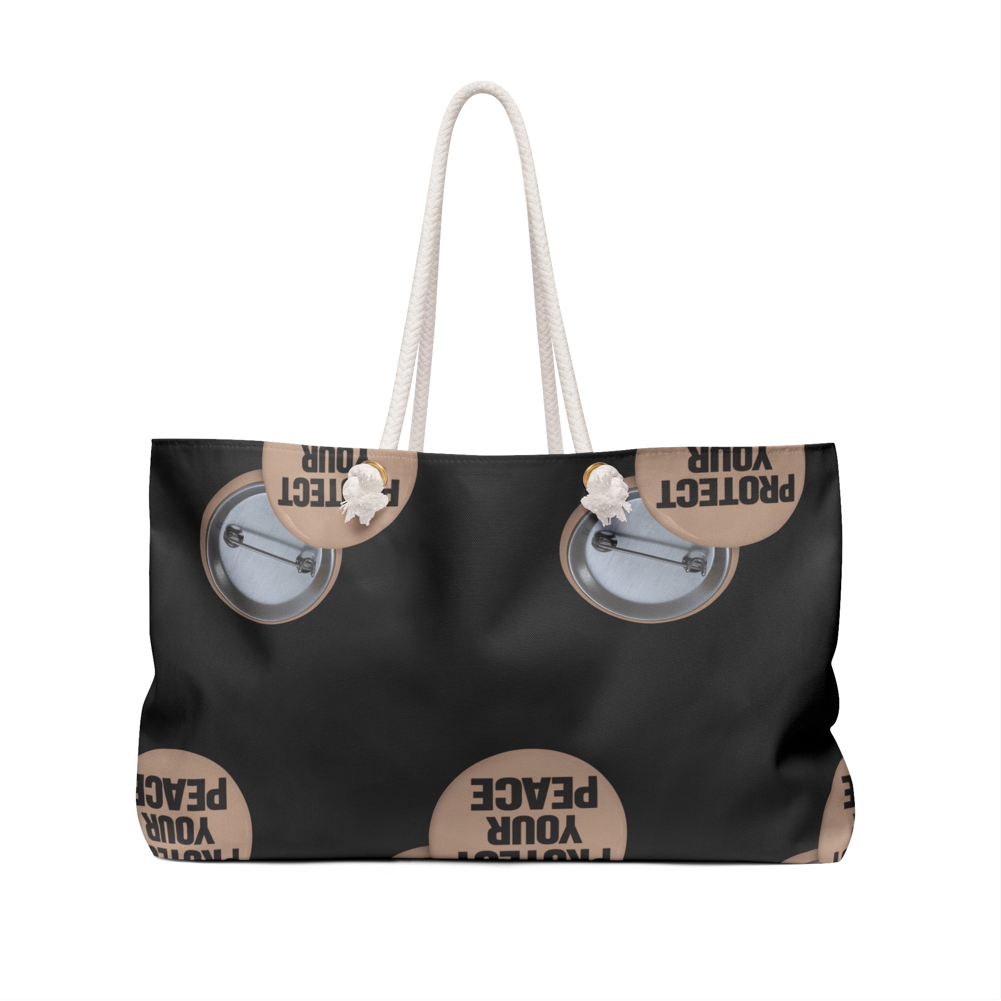 Protect Your Peace Weekender Bag – Black Travel Tote with Motivational Badge Design