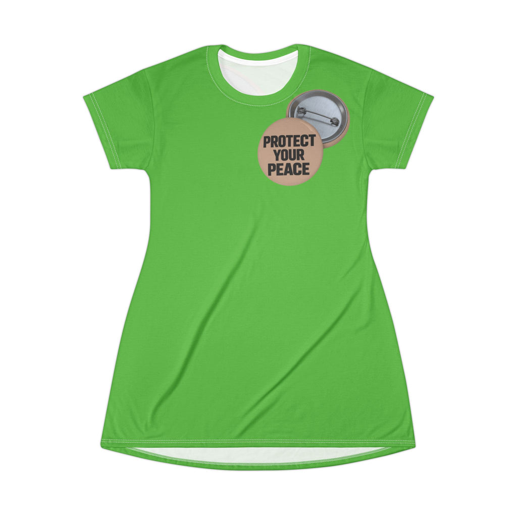 Protect Your Peace T-Shirt Dress - Graphic Button Slogan Tee Dress