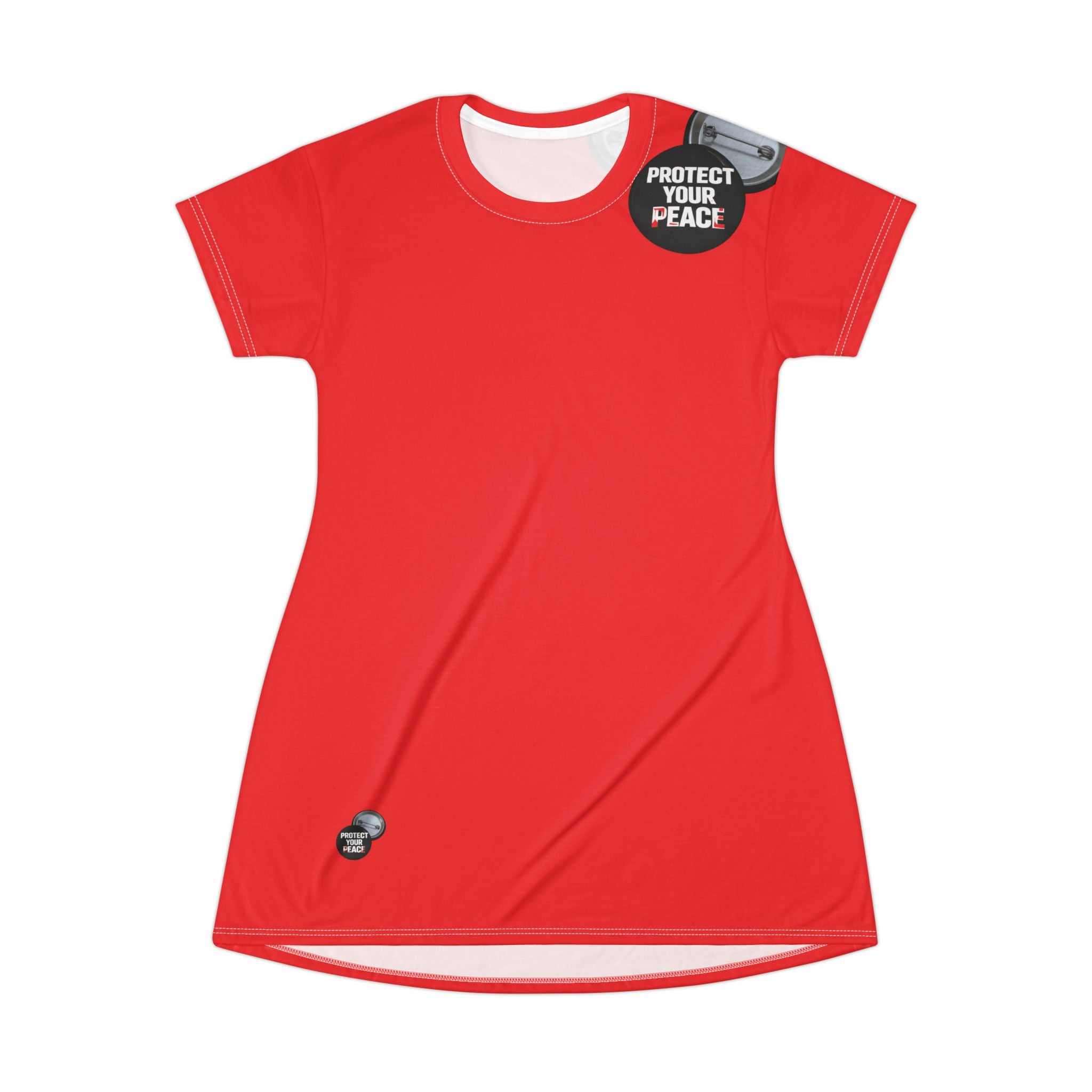 Protect Your Peace T‑Shirt Dress — Red Graphic AOP