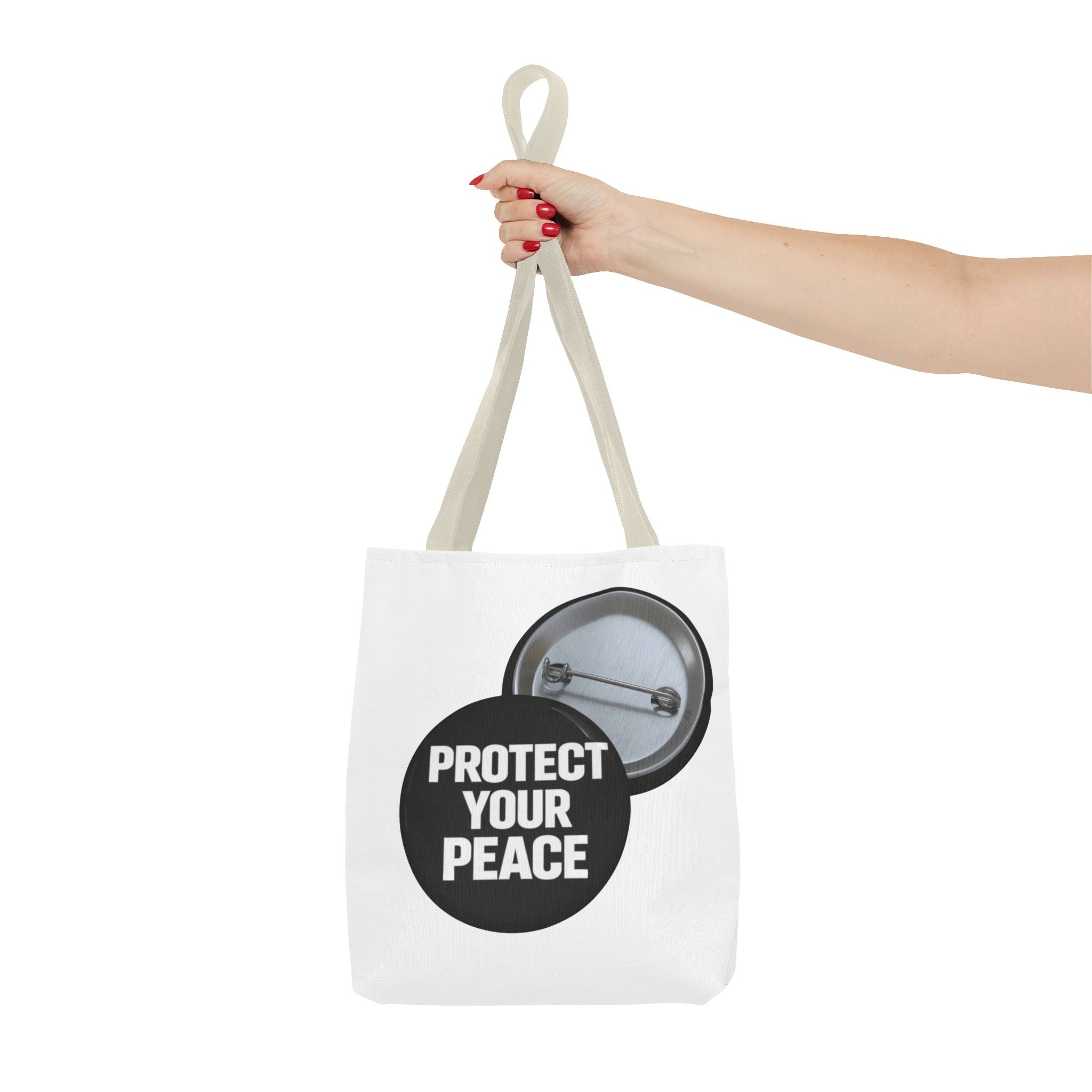Tote — "Protect Your Peace" Button Design Cotton Tote Bag