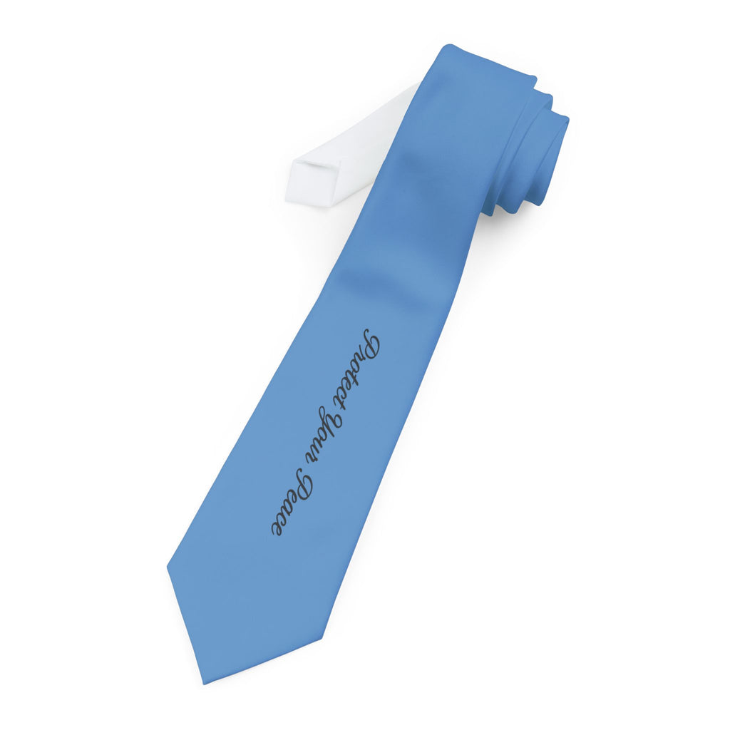 Solid Sky Blue Necktie with Script "Protect Your Peace" – Elegant Wedding & Groom Tie