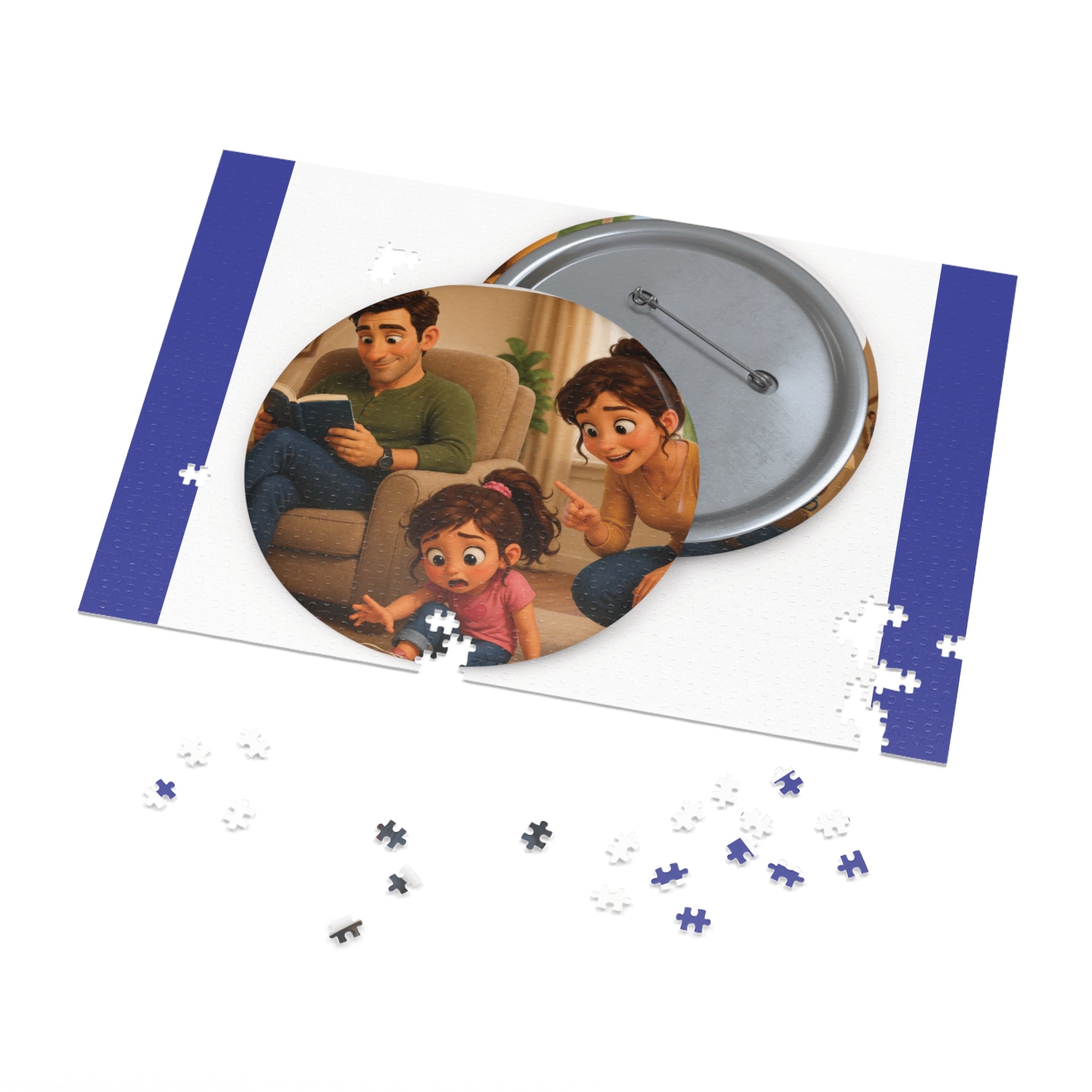 Family Movie Night Round Pin Puzzle with Tin — 252-Piece Keepsake Jigsaw