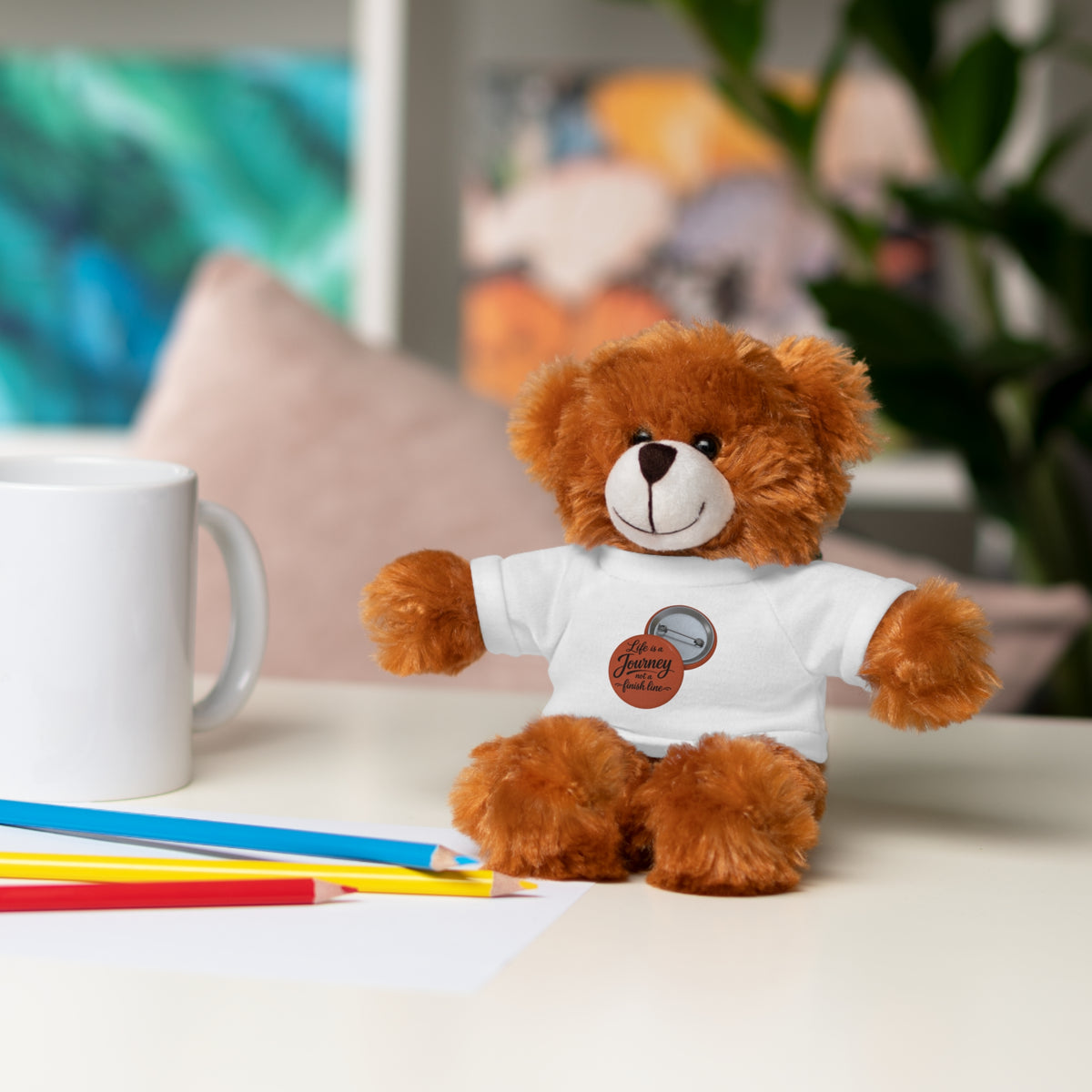 Life is a journey not a finish line. Plush Teddy Bear with Printed Tee — Cute Personalized Gift for Kids & Couples