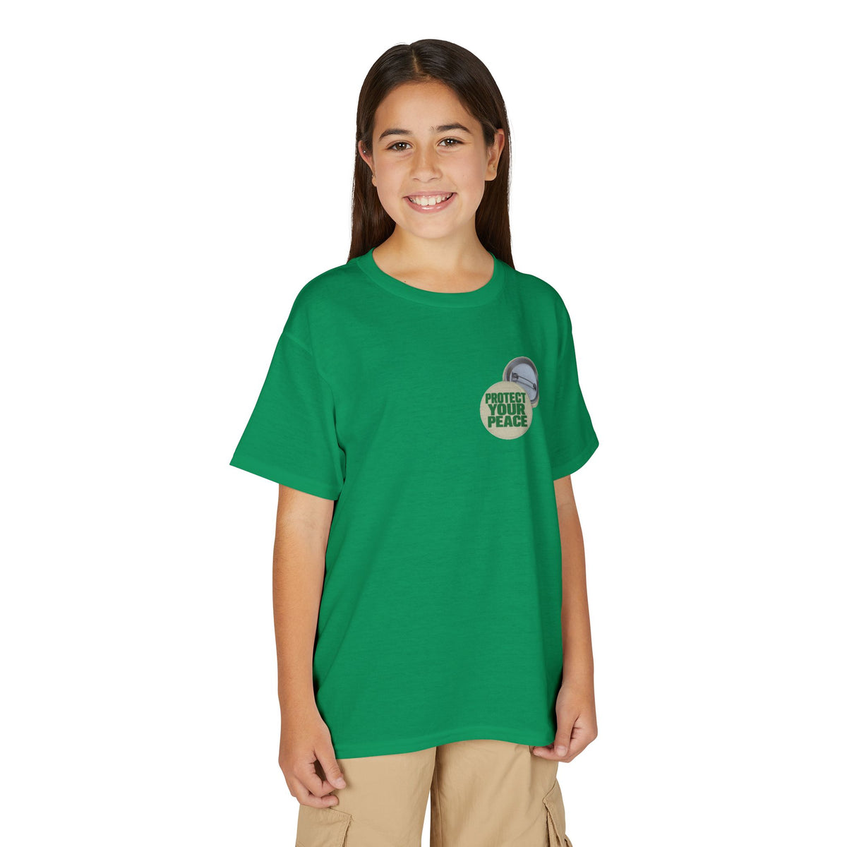 Youth T-Shirt — "Protect Your Peace" Button Graphic