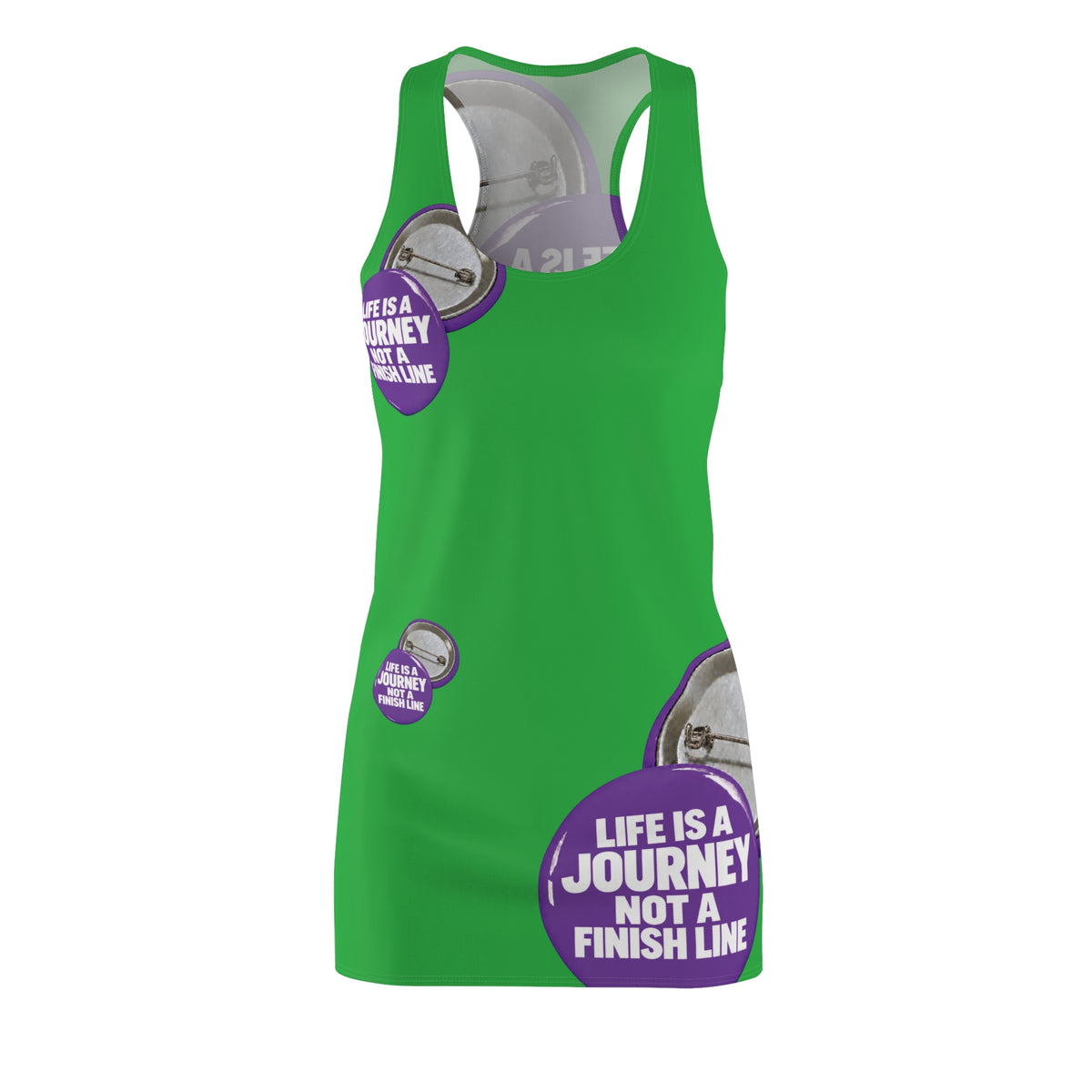 Racerback Dress — 'Life Is a Journey Not a Finish Line' Motivational Button Print