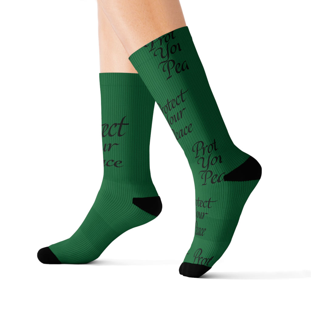 Green "Protect Your Peace" Sublimation Socks — Inspirational Crew Socks