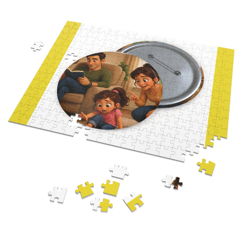 Family Game Night Jigsaw Puzzle with Tin — Cute Cartoon Parents & Child Design