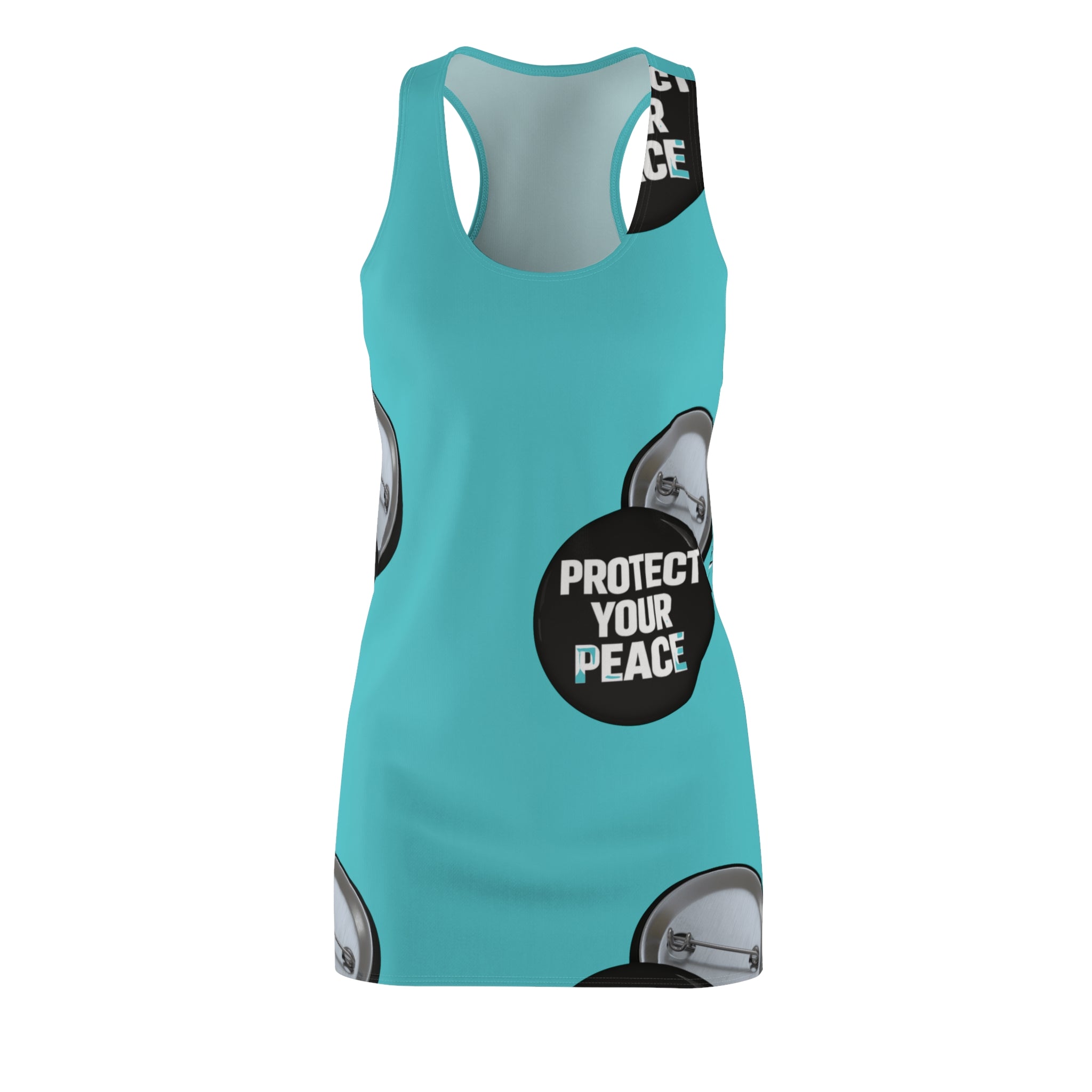 Protect Your Peace Racerback Dress — Turquoise Button Print