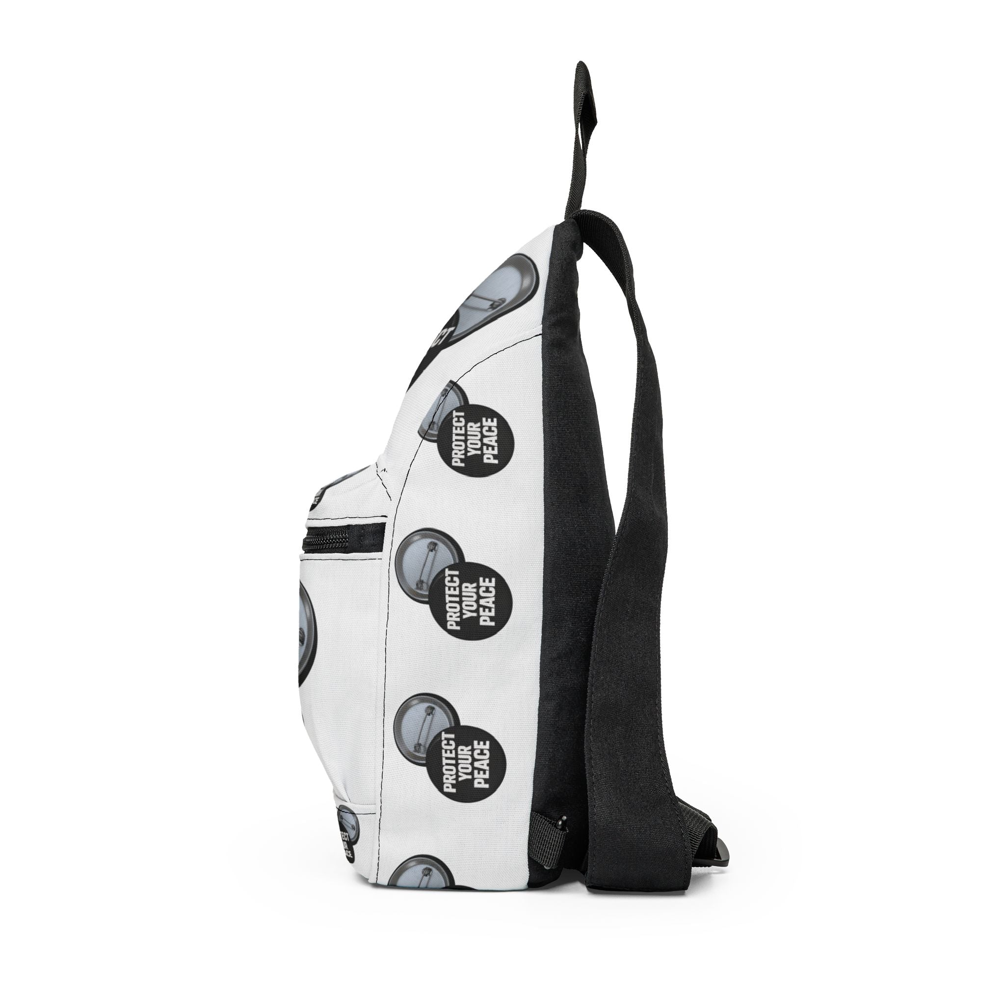 Protect Your Peace Sling Bag — White Graphic Crossbody Pack with Message