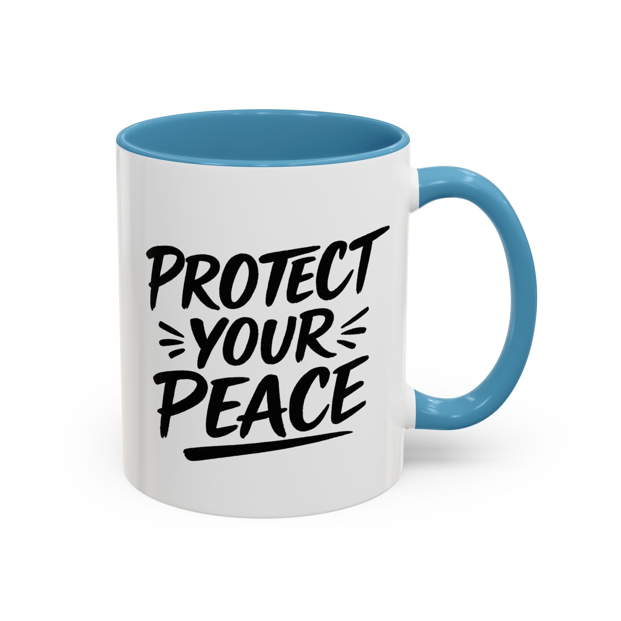 Protect Your Peace Accent Coffee Mug — Inspirational Black & White Ceramic