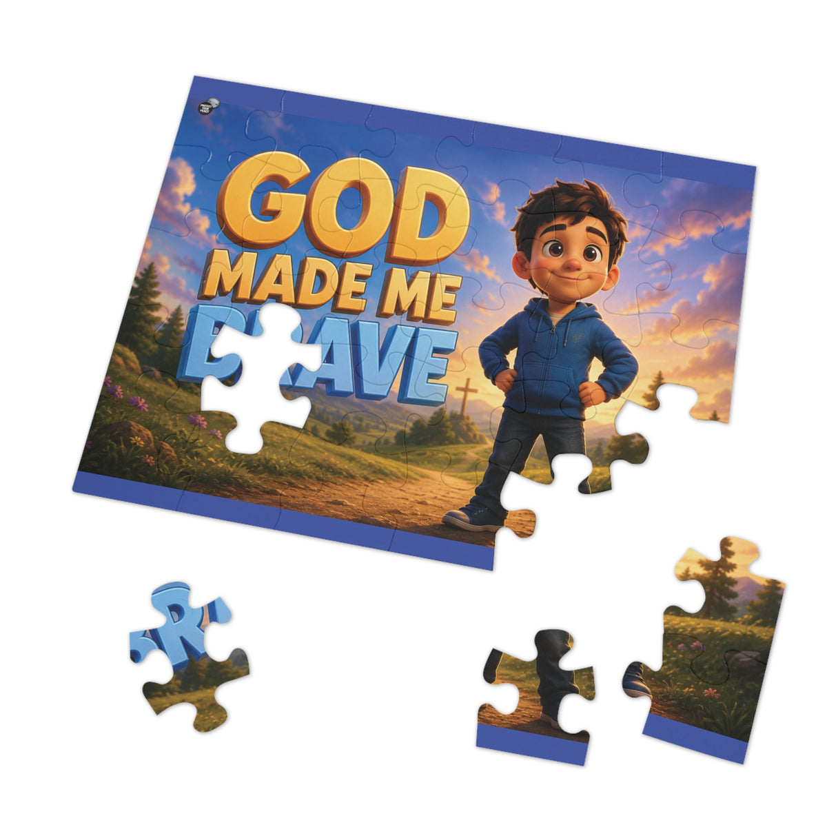 God Made Me Brave Kids Puzzle — 252-Piece Faith-Based Jigsaw with Tin