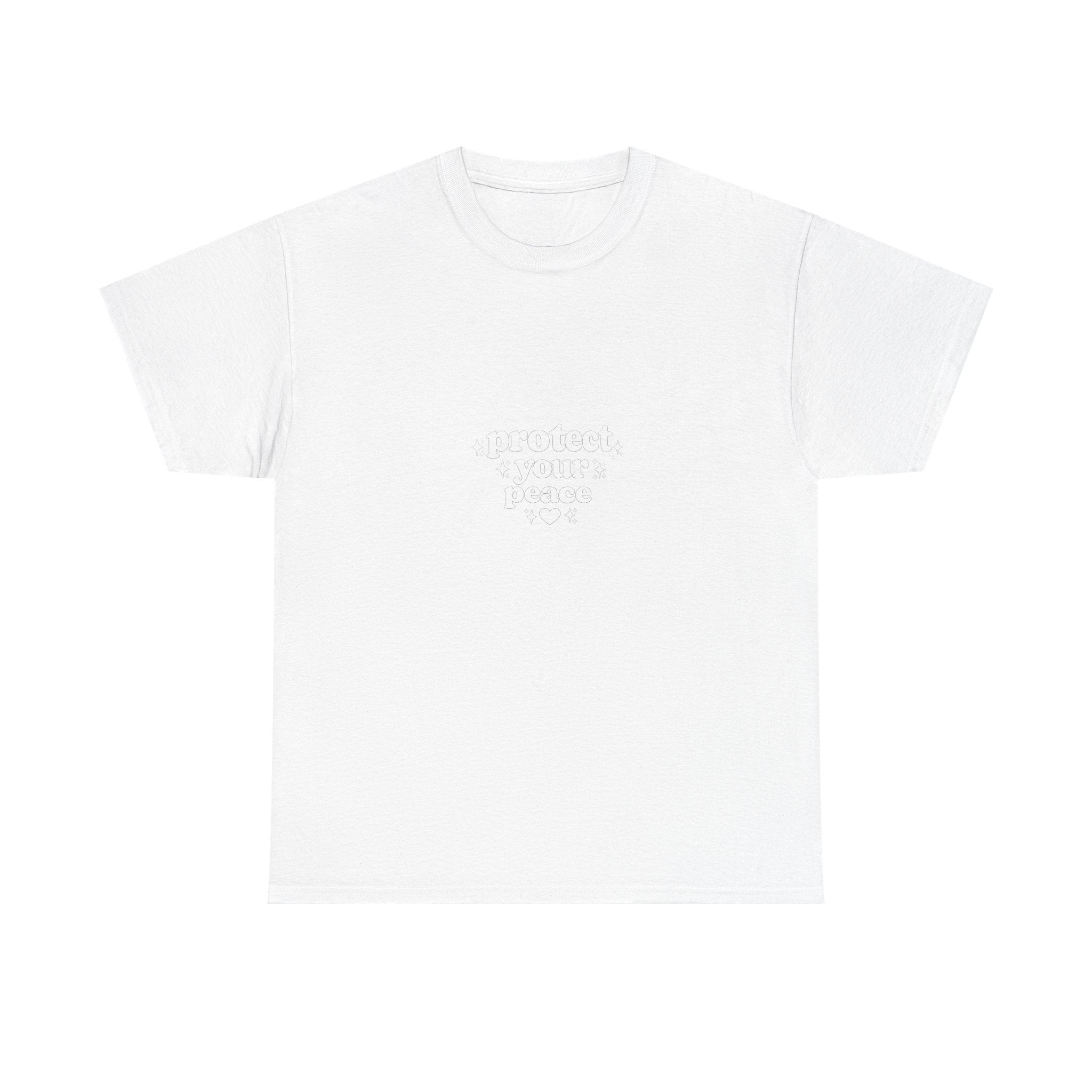 Minimalist White T‑Shirt — Subtle Embossed 'Unisex Heavy Cotton Tee' Design
