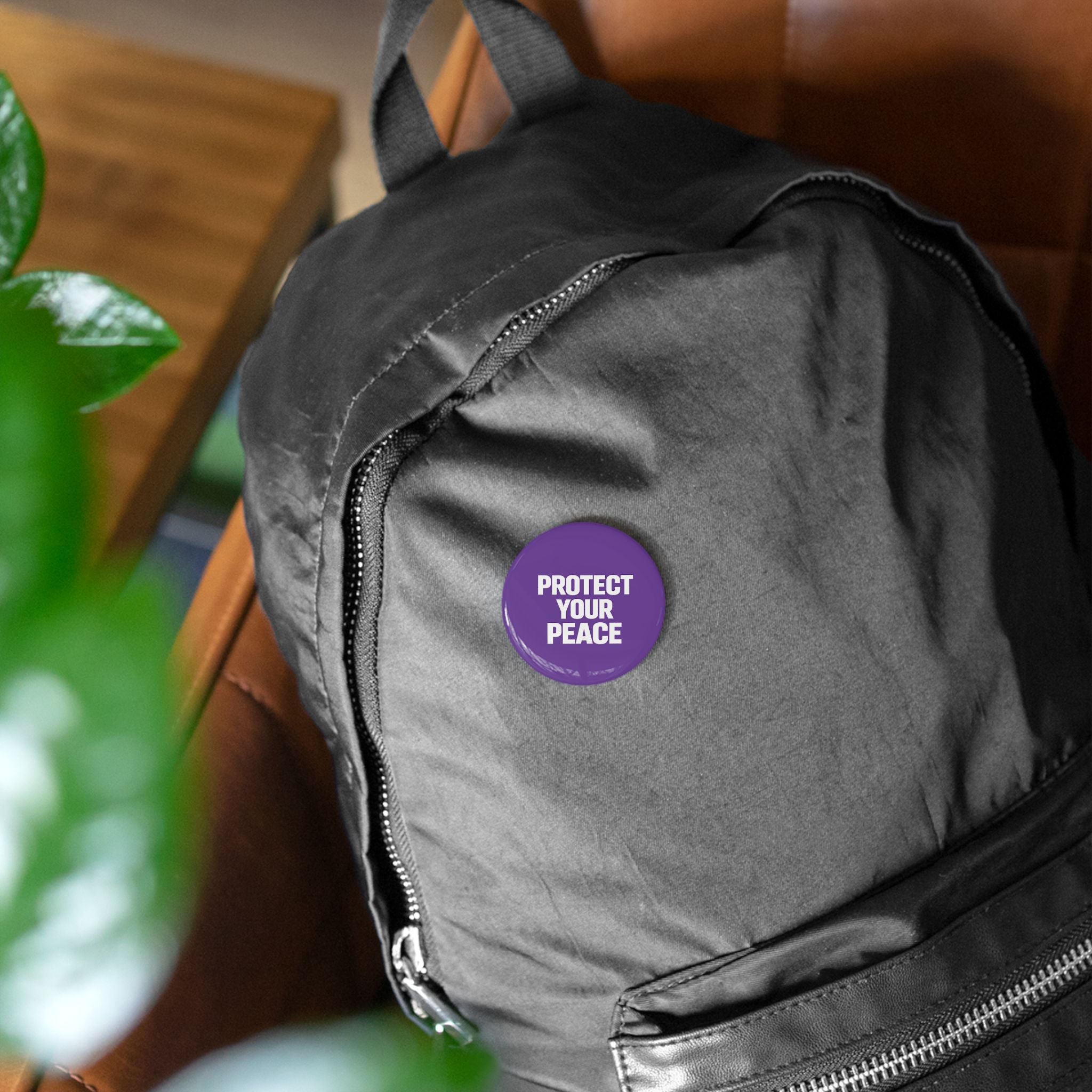 Protect Your Peace Round Pin — Purple Empowerment Button for Jackets, Bags, & Gifts