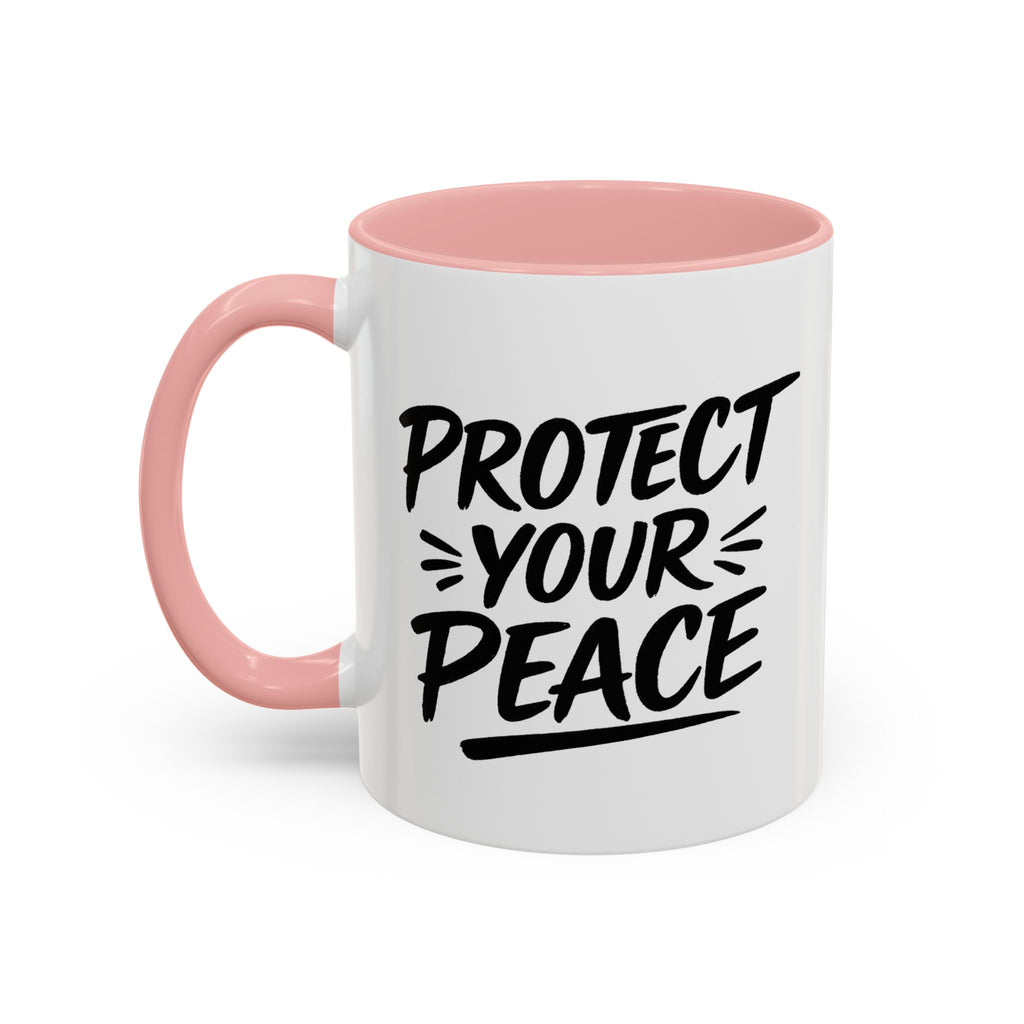 Protect Your Peace Accent Coffee Mug — Inspirational Black & White Ceramic