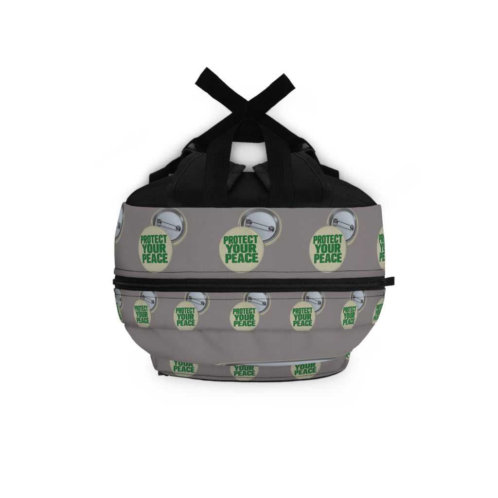 Protect Your Peace Button Pattern Backpack — Neutral Gray Daypack for School & Travel