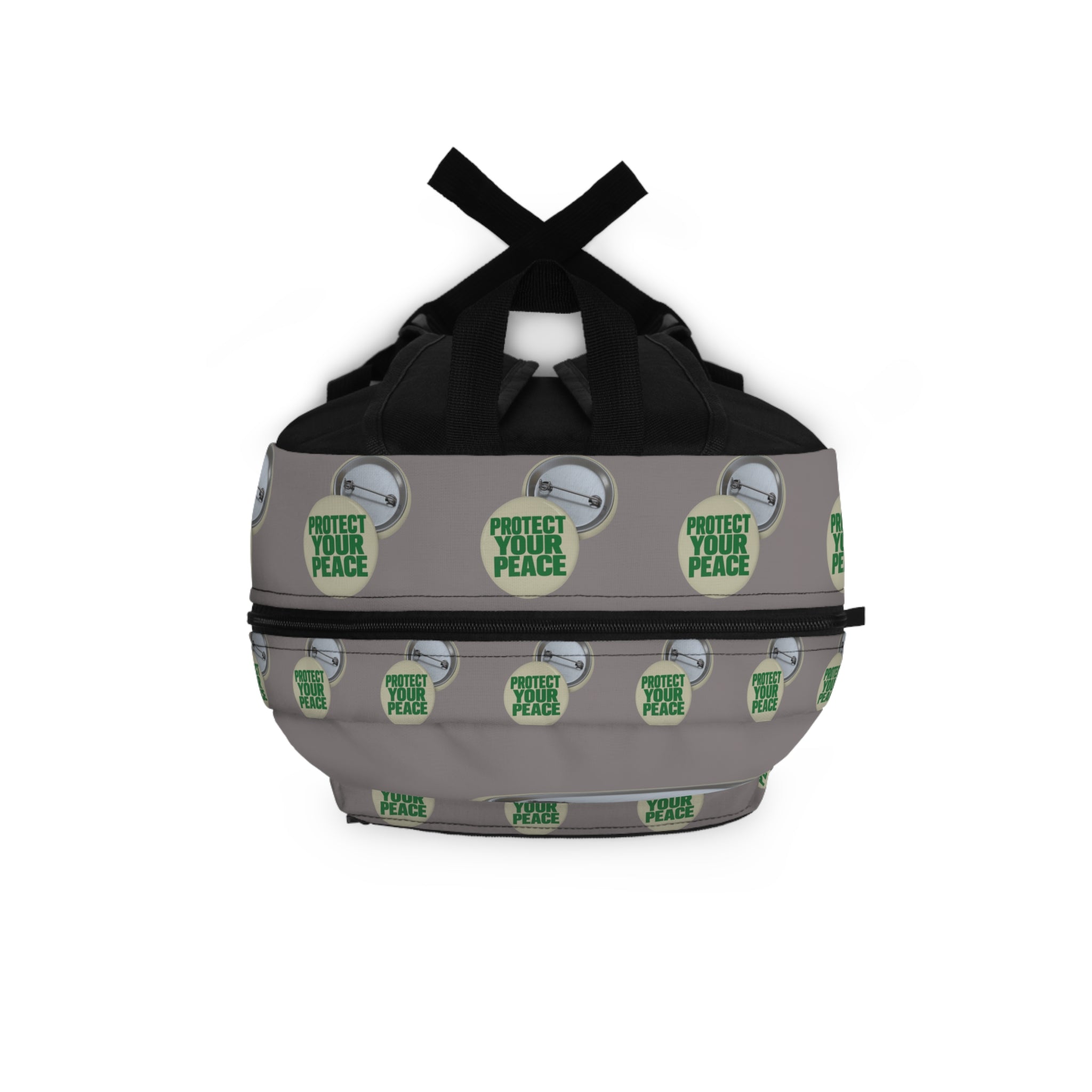 Protect Your Peace Button Pattern Backpack — Neutral Gray Daypack for School & Travel