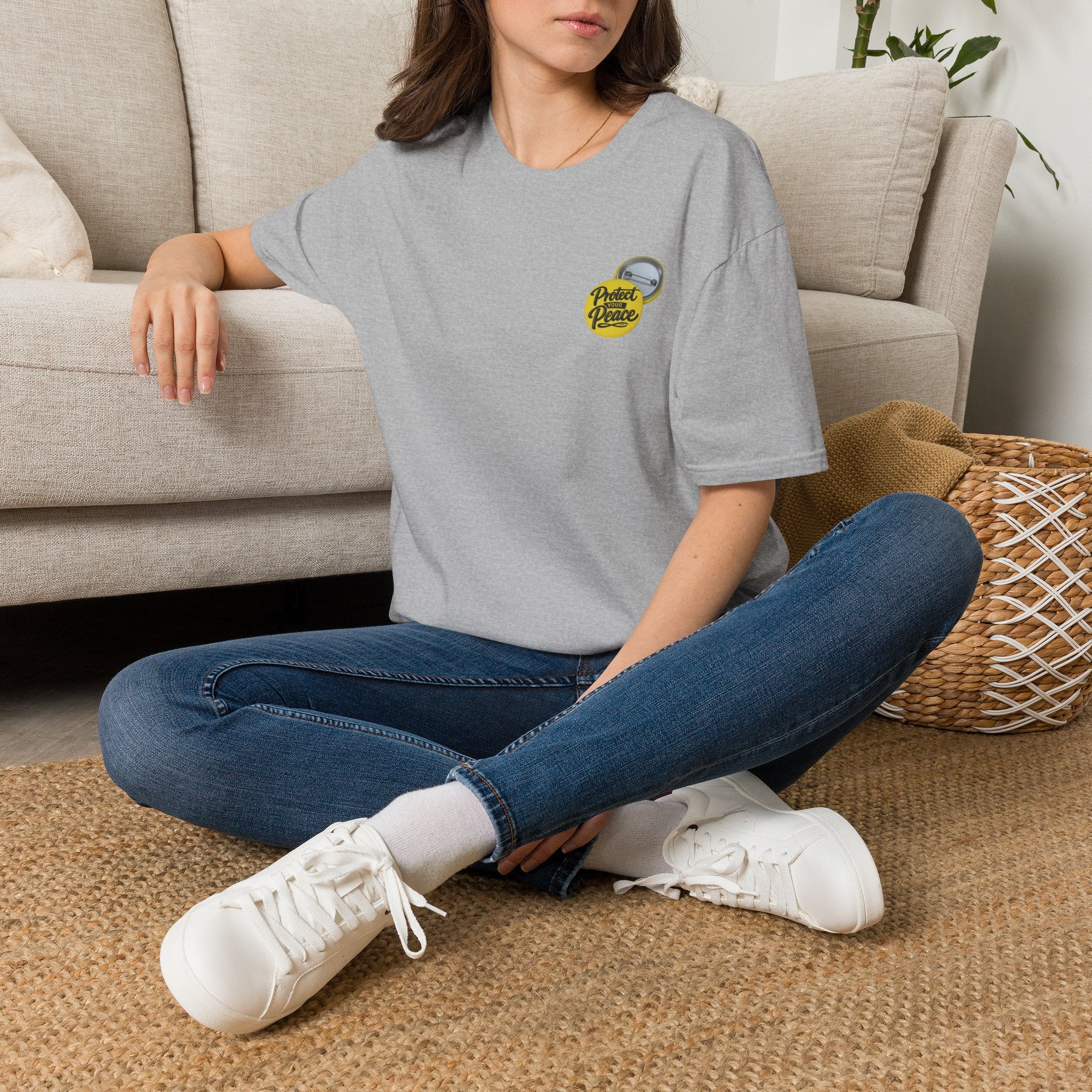 T-Shirt — 'Protect the Peace' Yellow Badge Casual Tee
