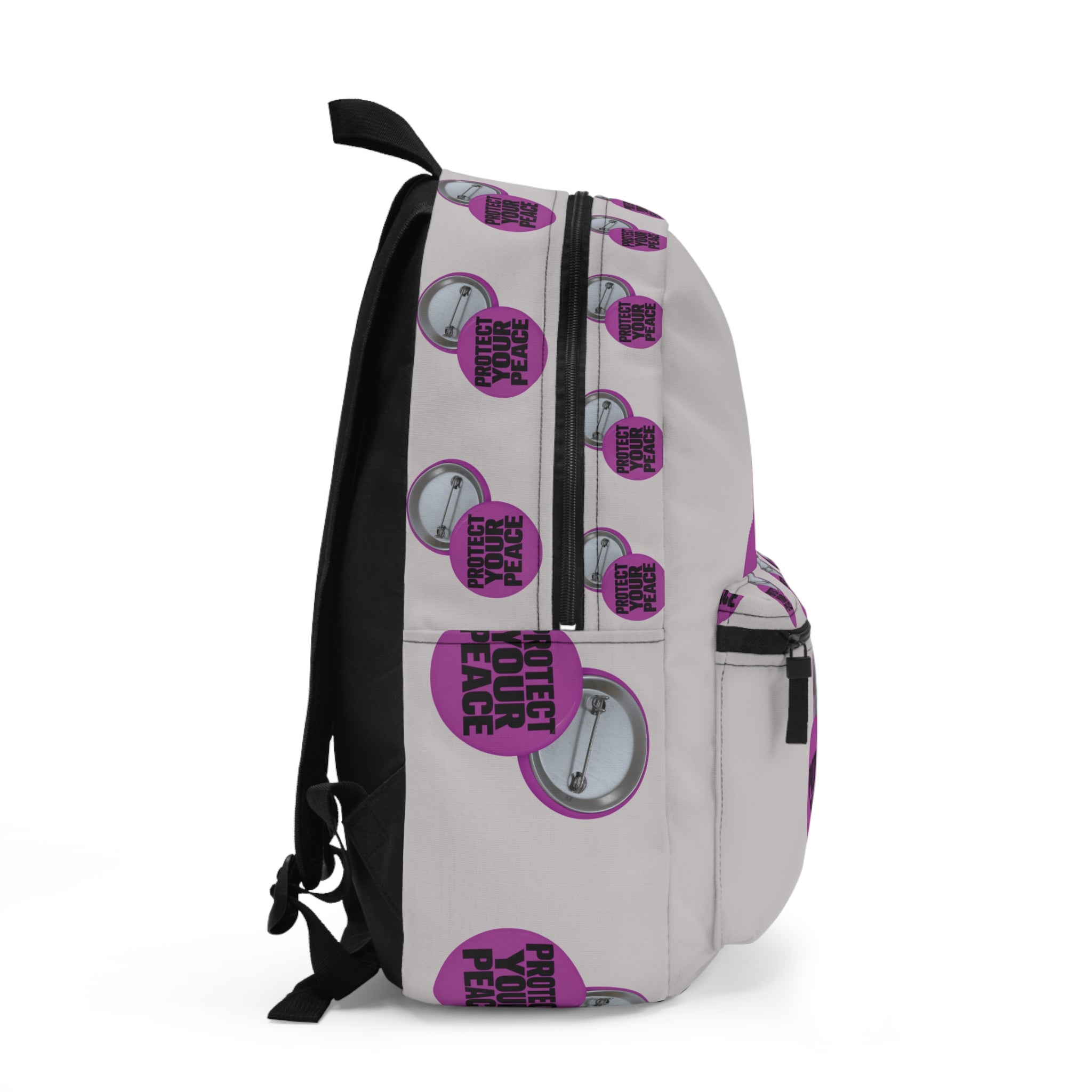 Protect Your Peace Backpack – Pink Button Pattern School & Travel Bag