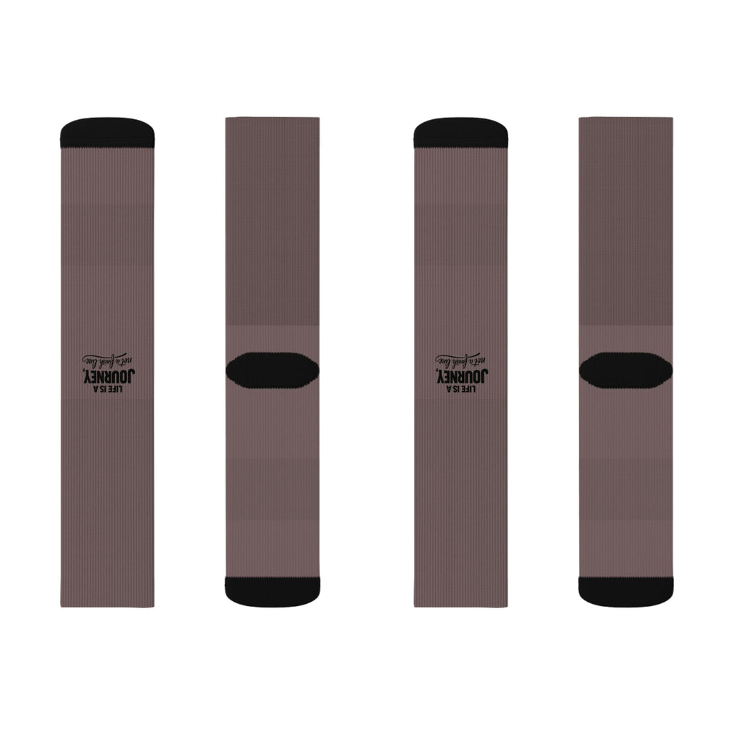 Life is a Journey not a finish line. Brown Ribbed Sublimation Socks — Custom Logo Crew Socks