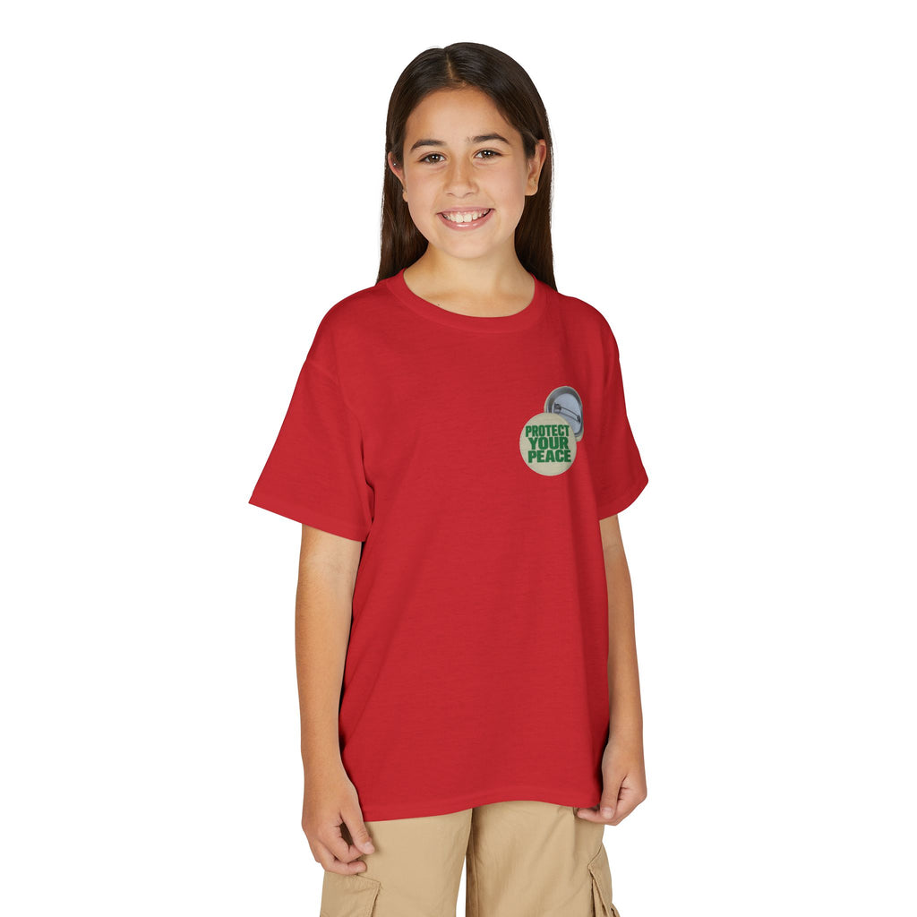 Youth T-Shirt — "Protect Your Peace" Button Graphic