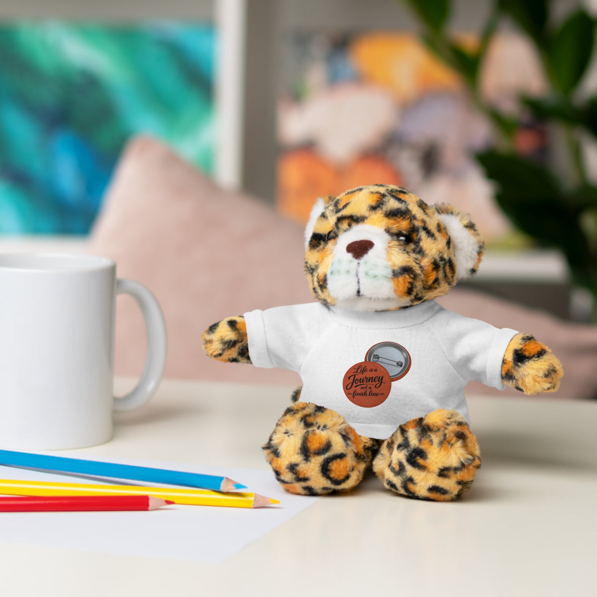 Life is a journey not a finish line. Plush Teddy Bear with Printed Tee — Cute Personalized Gift for Kids & Couples