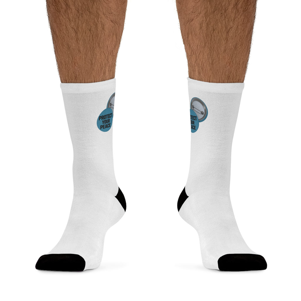 Recycled Poly Socks graphic design protect your peace.