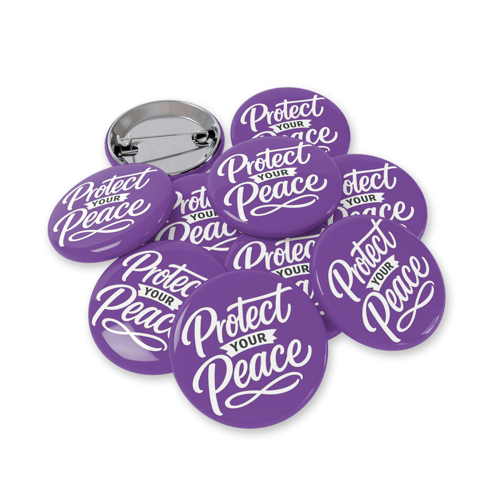 Protect Your Peace Round Pin — Purple Motivational Button Badge