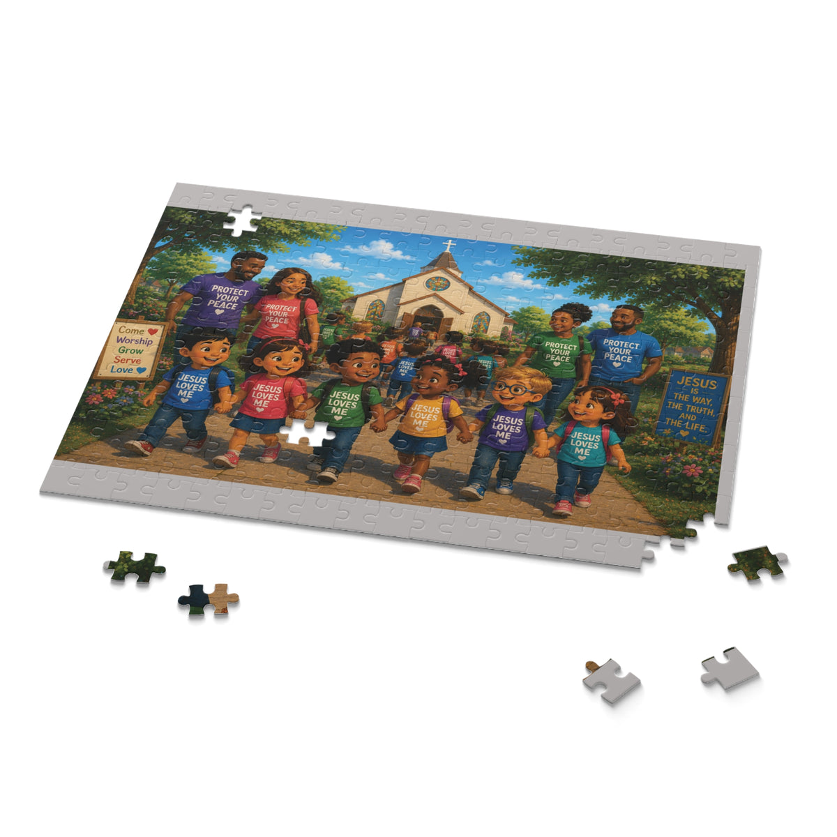 Children’s Church Puzzle — 'Jesus Loves Me' Diversity Faith Jigsaw (120/252/500 pcs)