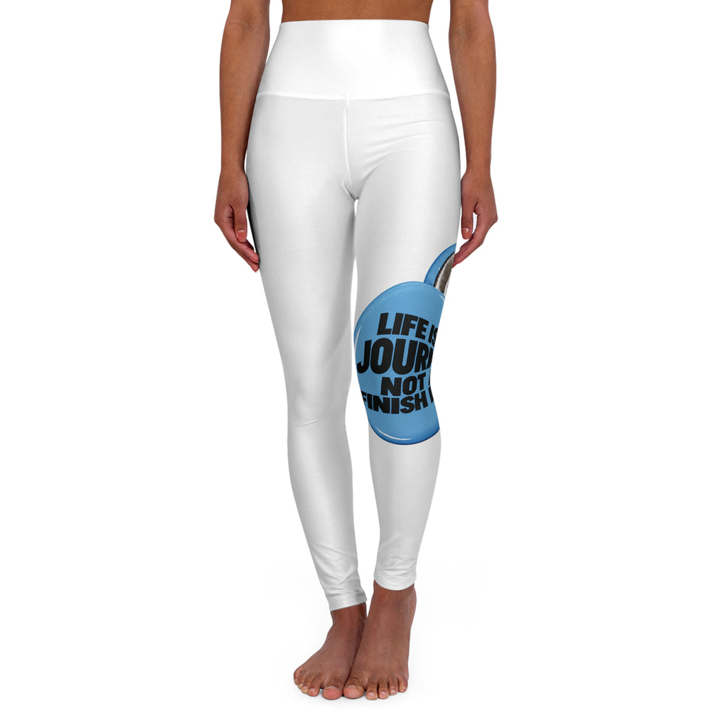 High-Waisted Yoga Leggings with 'Life's a Journey Not a Finish Line' Graphic design.