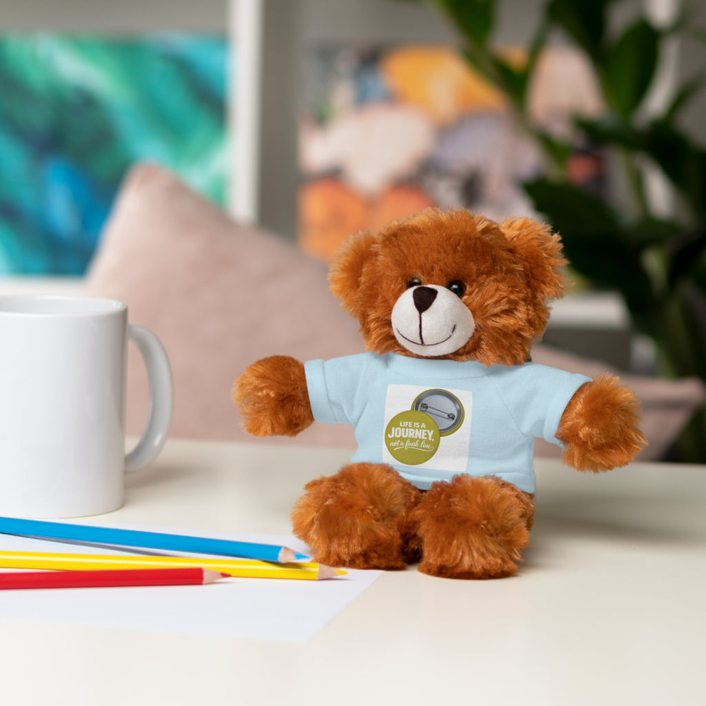 Cute Brown Teddy Bear with 'Life Is a Journey not a finish line.' Tee — Plush Gift for Kids & Travelers