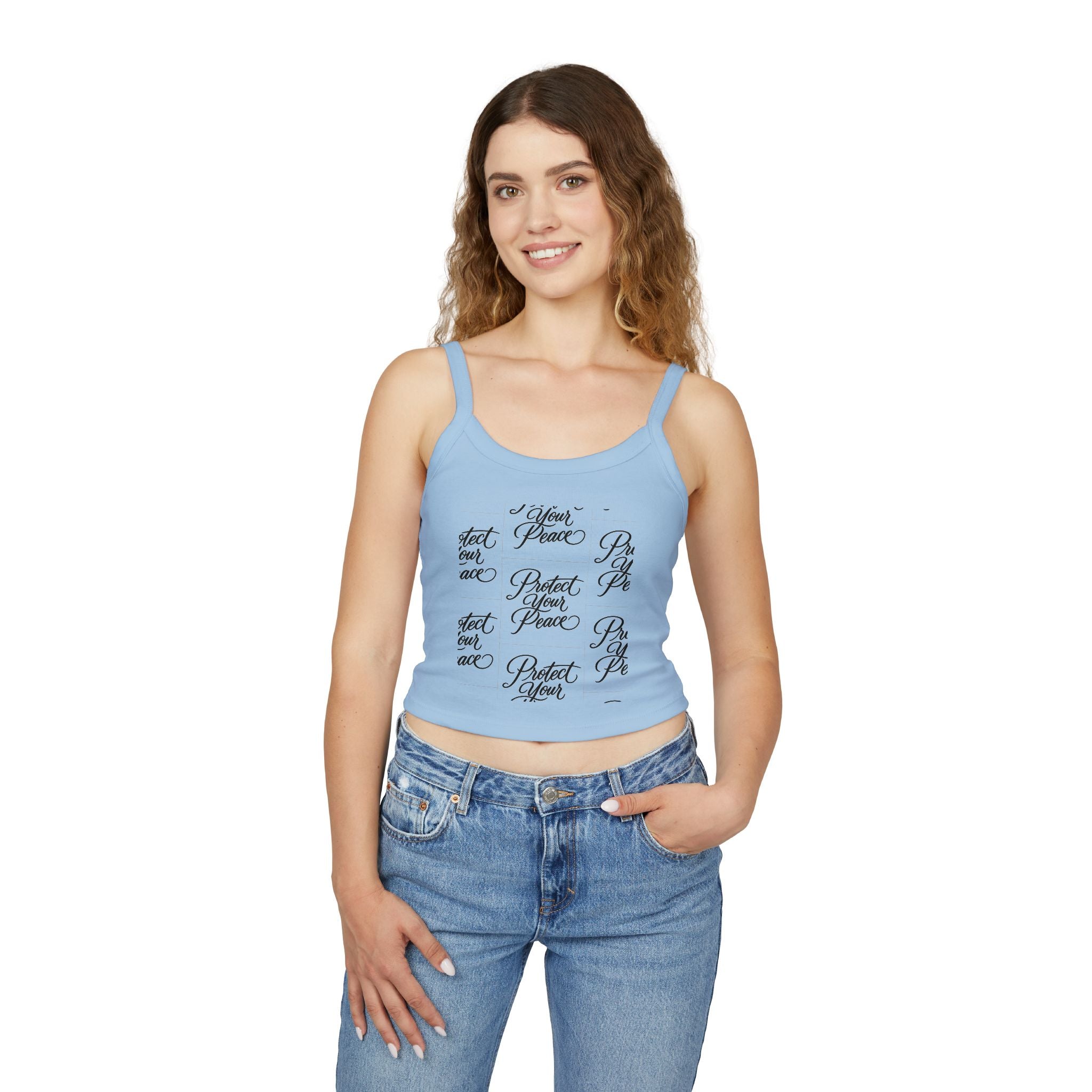 Crop Tank Top2 — "Protect Your Peace" Script Grid Graphic